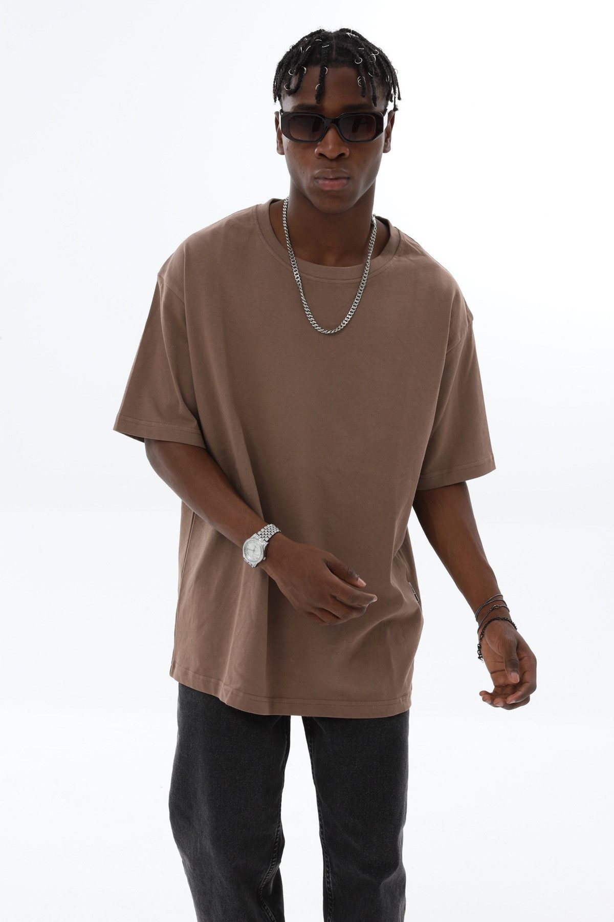 OSSY HOMER T-Shirt Basic Oversized T-Shirt mit Rundhals-Ausschnitt (1-tlg) aus Baumwolle, mit Rundhalsausschnitt