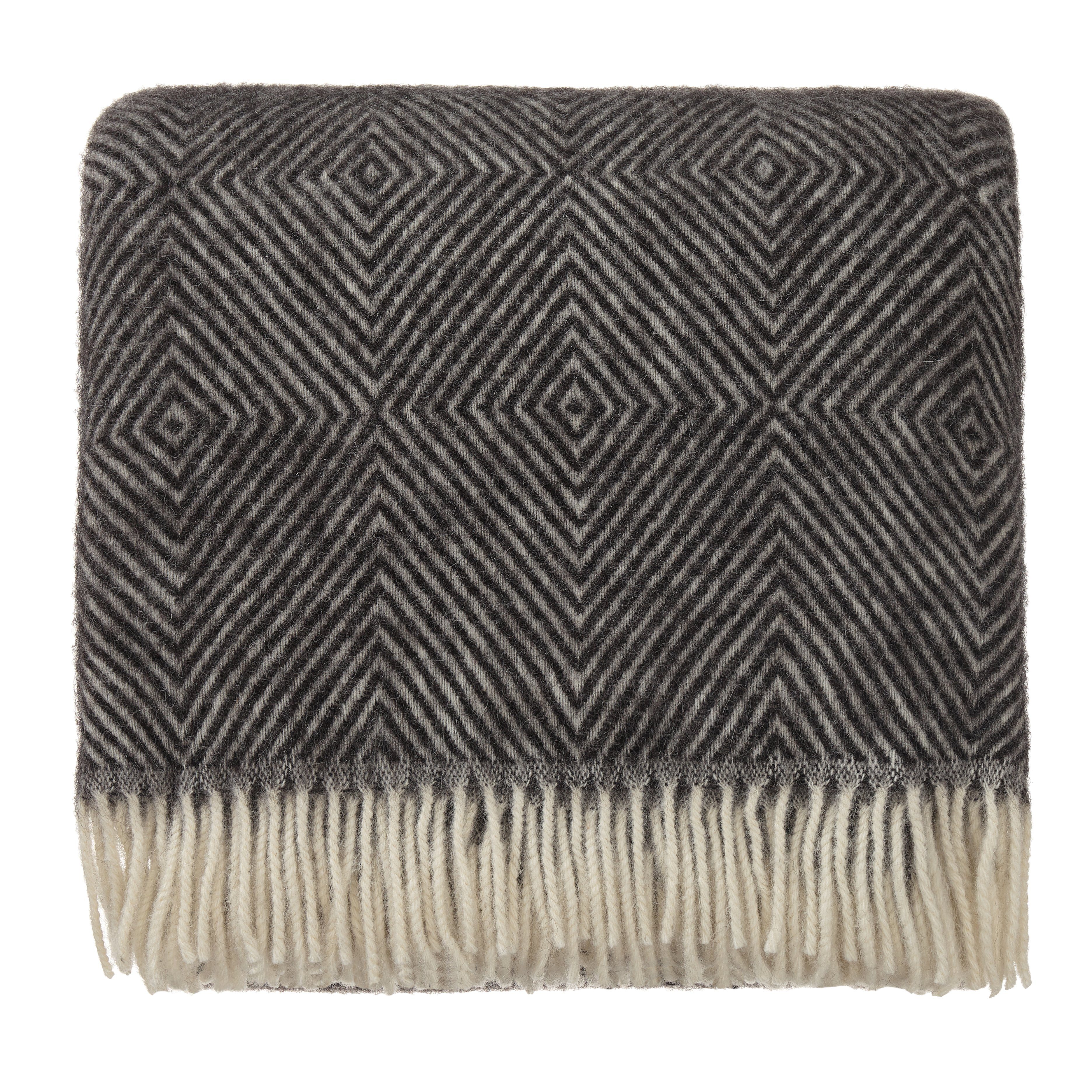 Wolldecke Gotland Dia - 100% Schurwolle, Urbanara, Warme Winter-Wolldecke mit Fransenkante