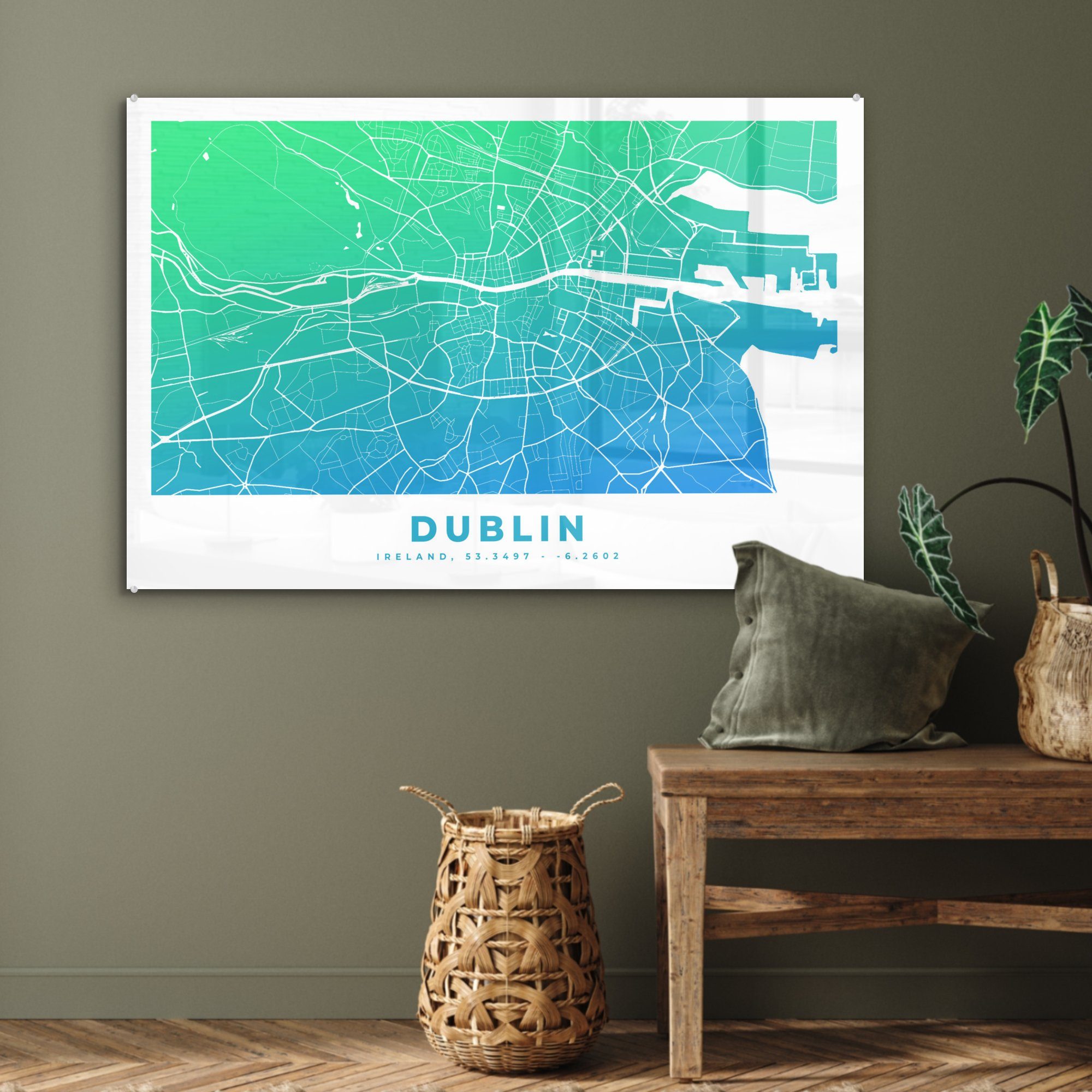 - Dublin Acrylglasbild St), Stadtplan, Irland (1 MuchoWow Acrylglasbilder - & Wohnzimmer Schlafzimmer