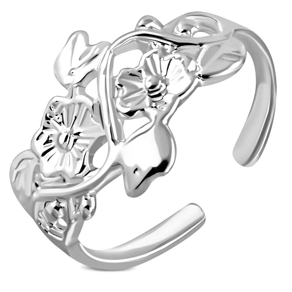 BUNGSA Zehenring Zehenring Blütenranke aus Messing Silber Damen, Zehring Toering