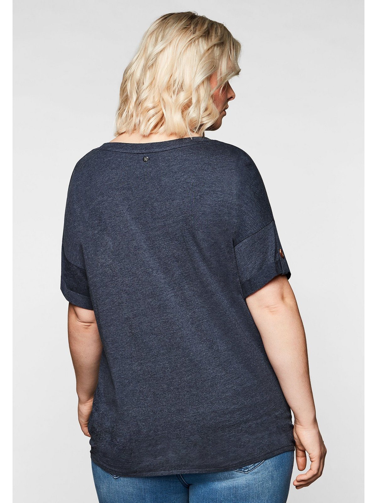 Sheego T-Shirt Große Größen Saum Knotendetail am mit und Ziernaht