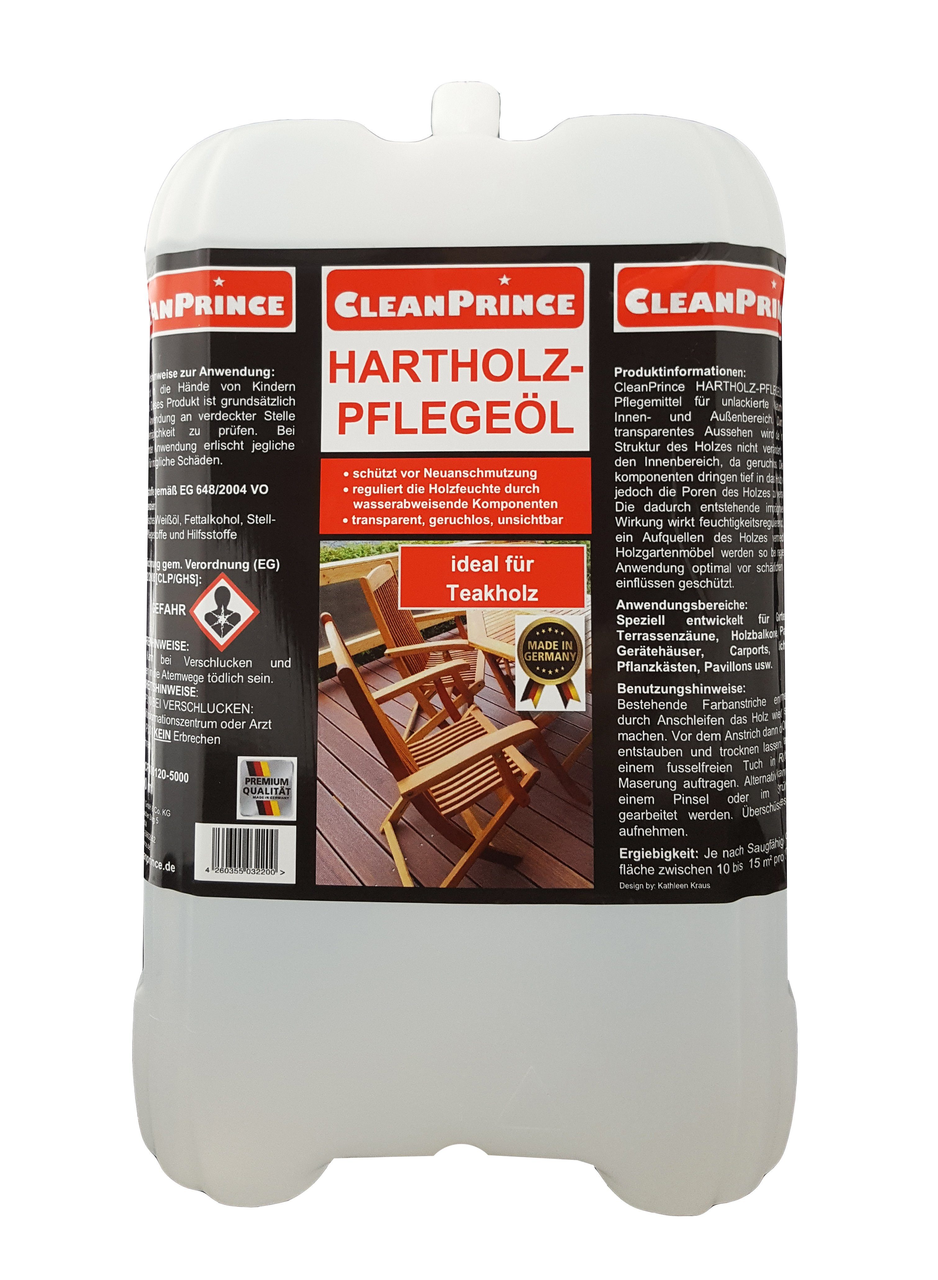 CleanPrince Hartholzöl Hartholz Öl Pflege Teak transparent Holzöl