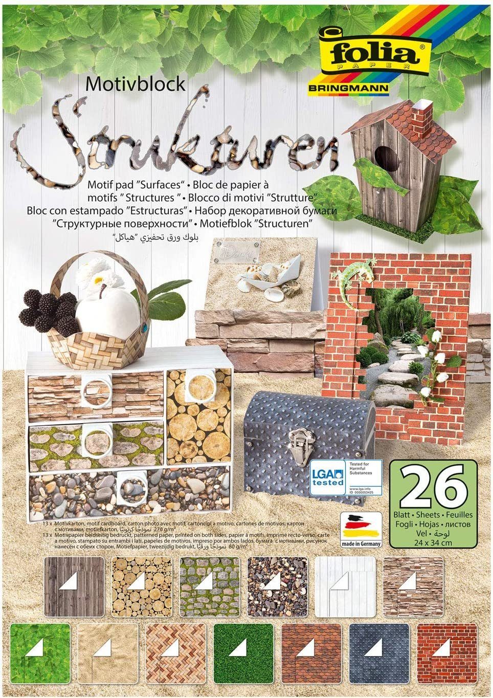 Folia Bastelkartonpapier folia Motivblock "Strukturen", 240 x 340 mm, 26 Blatt