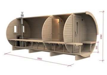 JVmoebel Sauna Sauna Fass Holzsauna 5,90 x Ø 1,97 m Fasssauna Saunafass Saunas, BxTxH: 1.97 x 5.90 x 2.38 cm, 46,00 mm, (1-St., 1x Sauna) Made in Europa