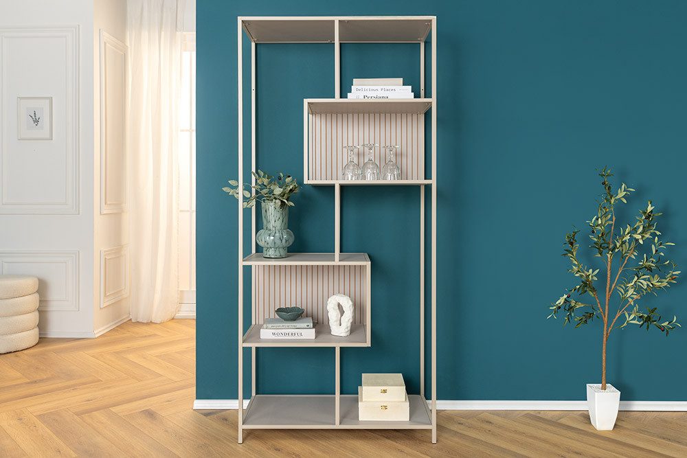 riess-ambiente Bücherregal SLIM LINE 185cm champagner beige Metall · Raumteiler mit 6 Regalböden, Einzelartikel 1-tlg., Standregal fürs Wohnzimmer/Schlafzimmer · Industrial Design