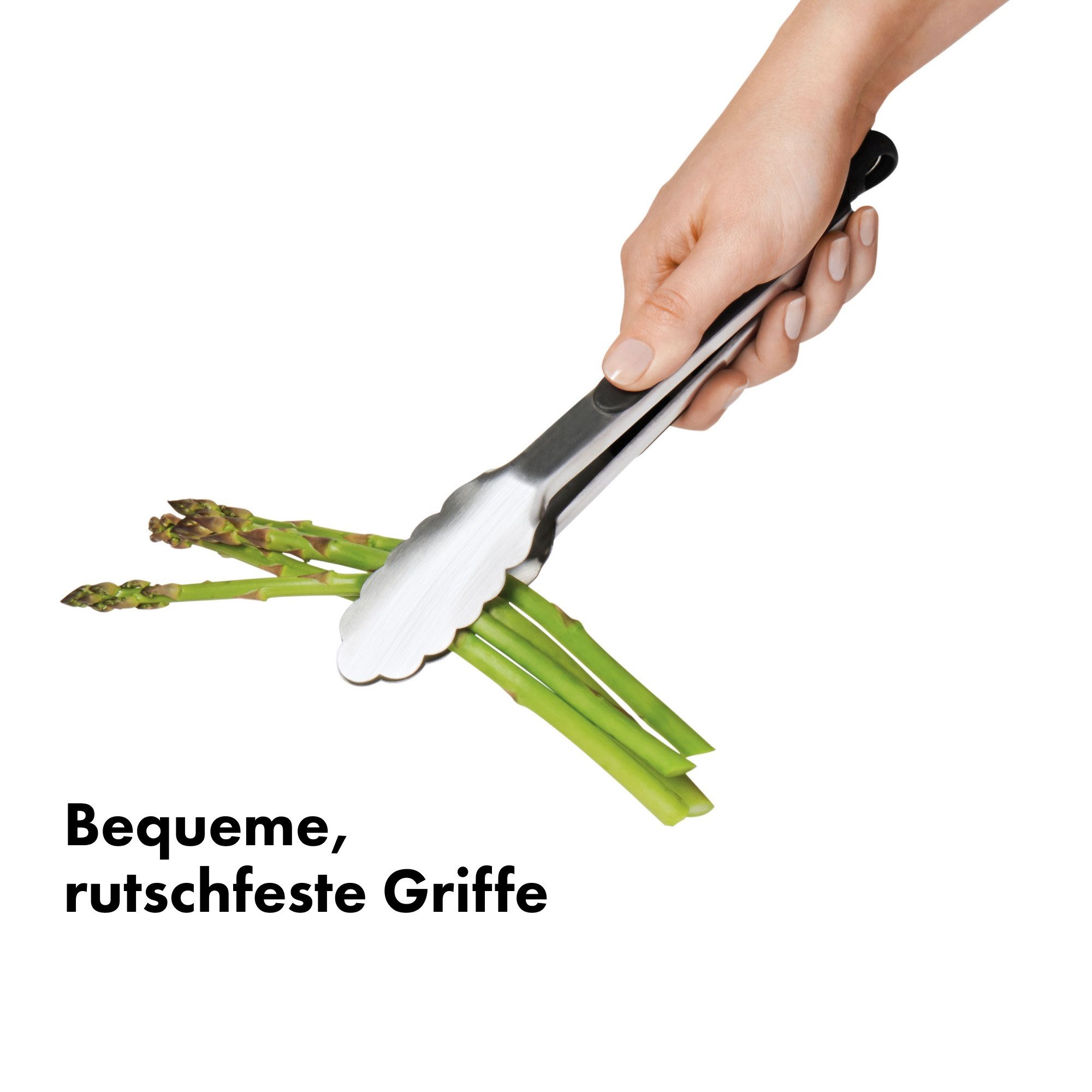 OXO Good Grips Kochzange OXO 2-teiliges Zangenset, die gezackten Edelstahlkanten sorgen für einen sicheren Griff
