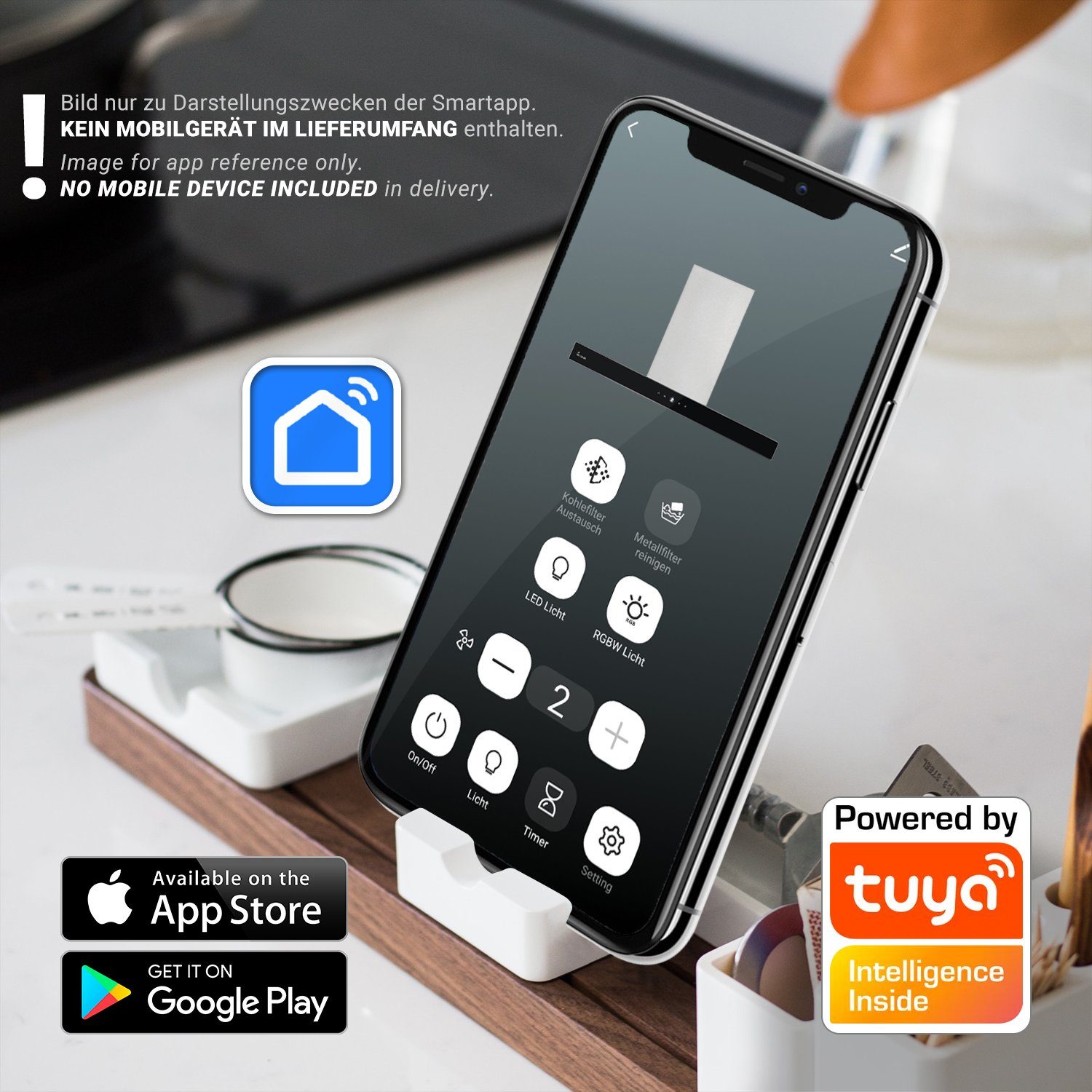 KKT KOLBE Inselhaube Dunstabzugshaube 90 cm DELTA-INSEL-HC Dunstabzugshaube 90 cm DELTA-INSEL-HC, Abzugshaube / Touch / Leise / Smart WiFi App / Edelstahl / Glas