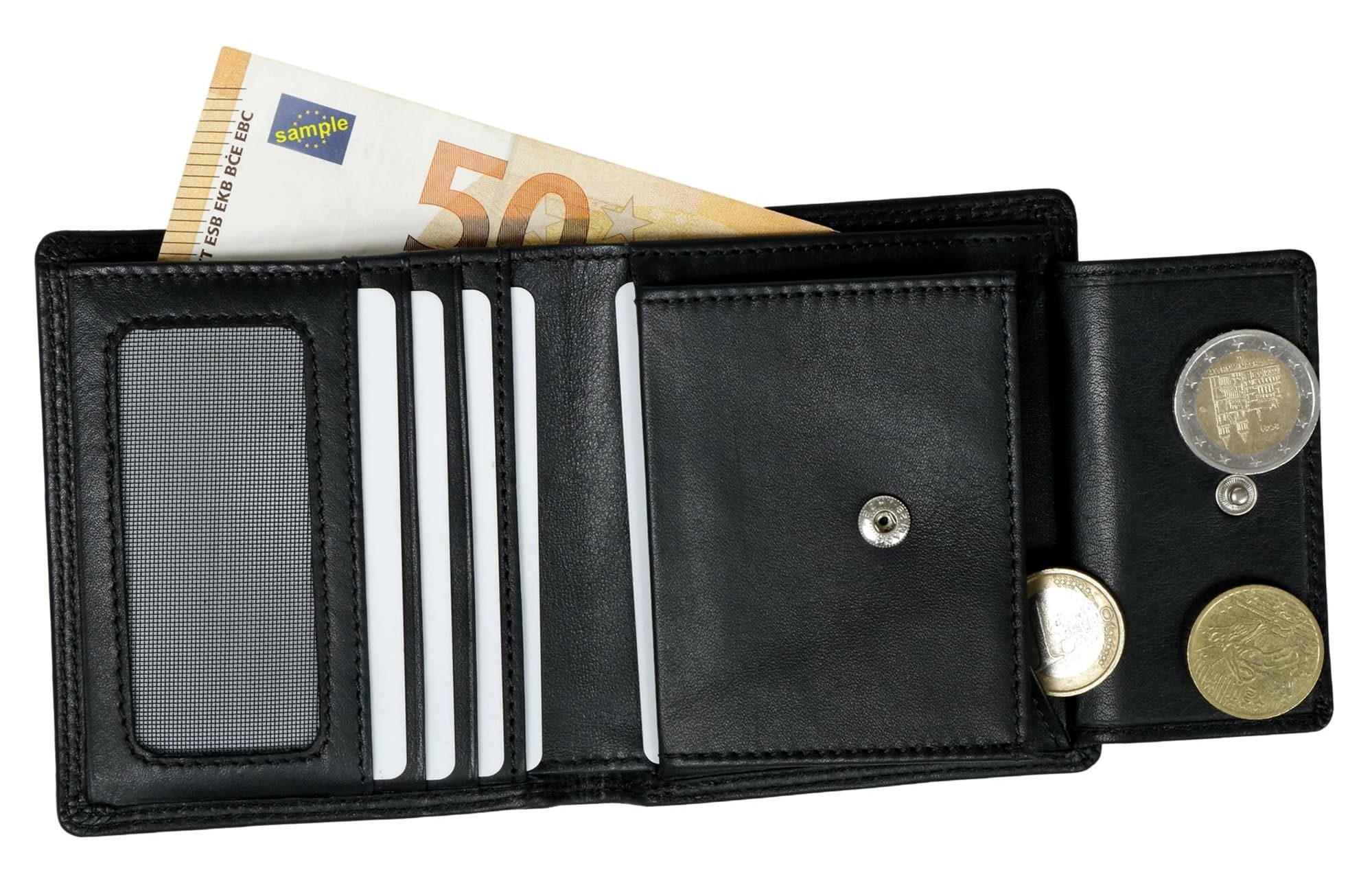 Elbleder Geldbörse Polo 106 Smart Wallet Unisex aus Echtleder, mit 6 Kartenfächern und RFID Schutz Schwarz