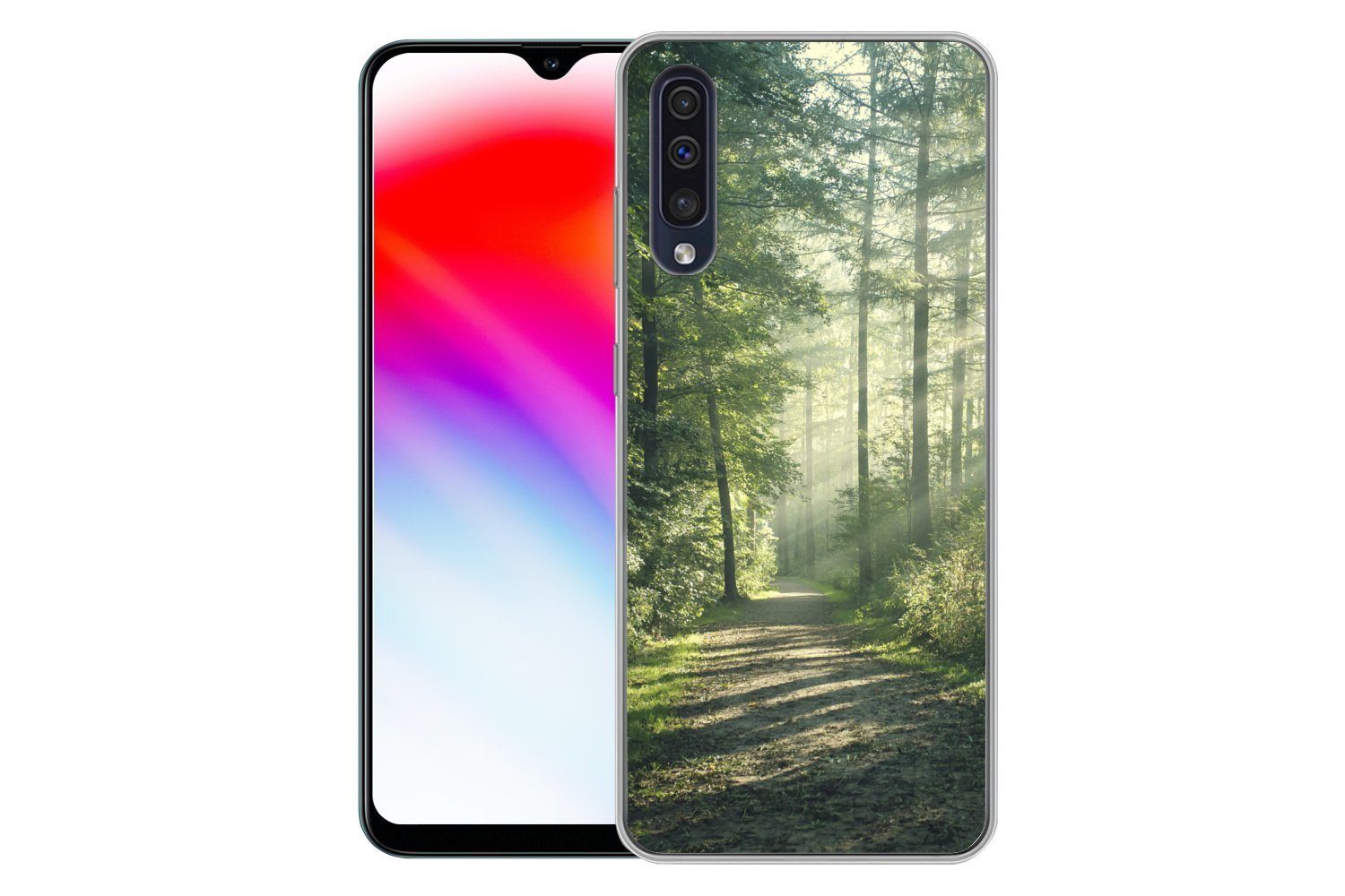 MuchoWow Handyhülle für Samsung Galaxy A30s Wald - Weg - Sonne - Bäume - Grün - Natur, Smartphone-Bumper, Print, Handy Schutzhülle Dünn