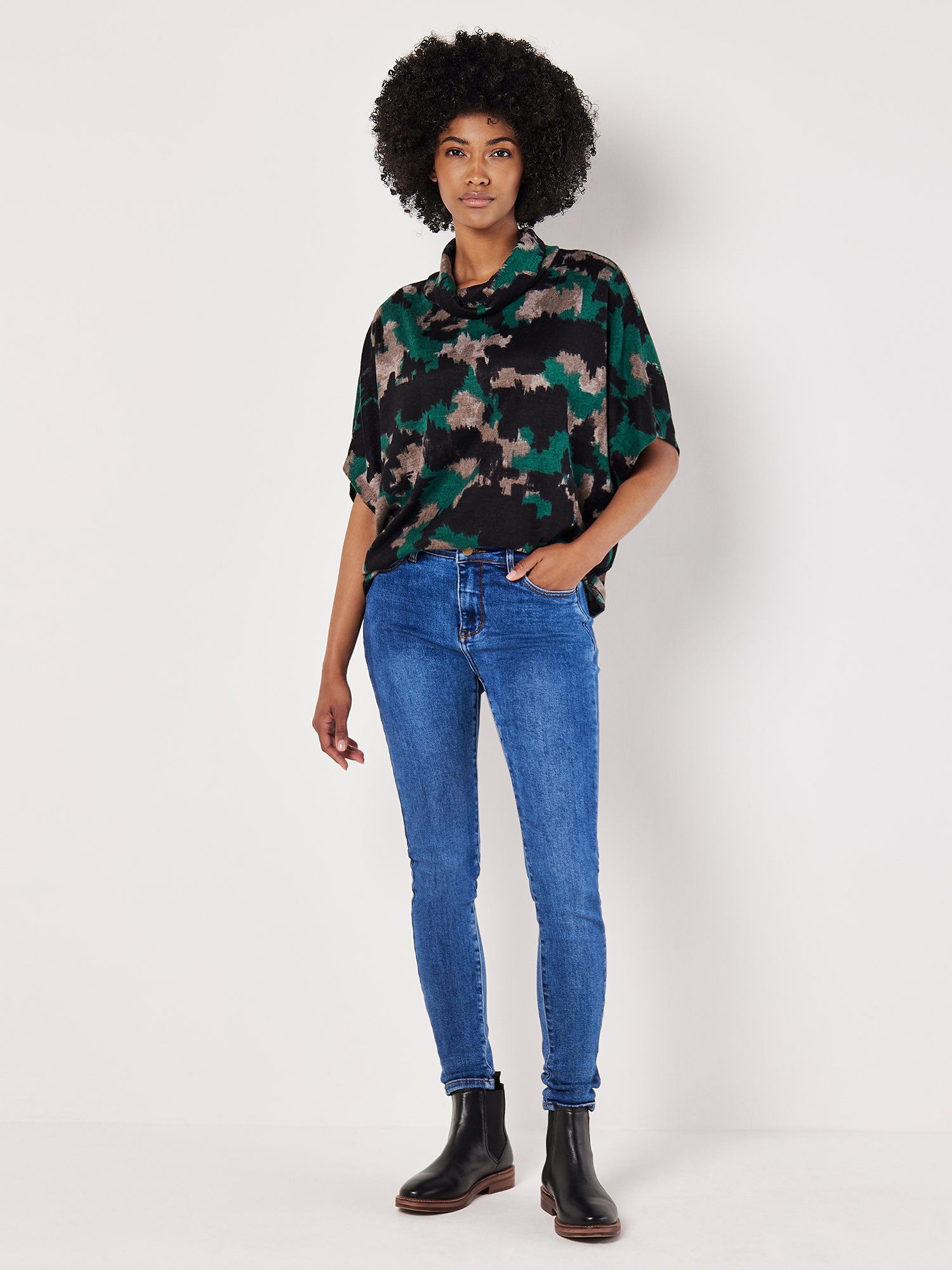 Apricot Kurzarmpullover Fledermausärmel-Top, mit abstraktem Muster günstig online kaufen