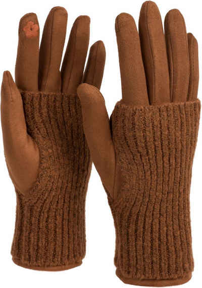 styleBREAKER Strickhandschuhe Touchscreen Stoff Handschuhe mit abnehmbarer Strick Manschette