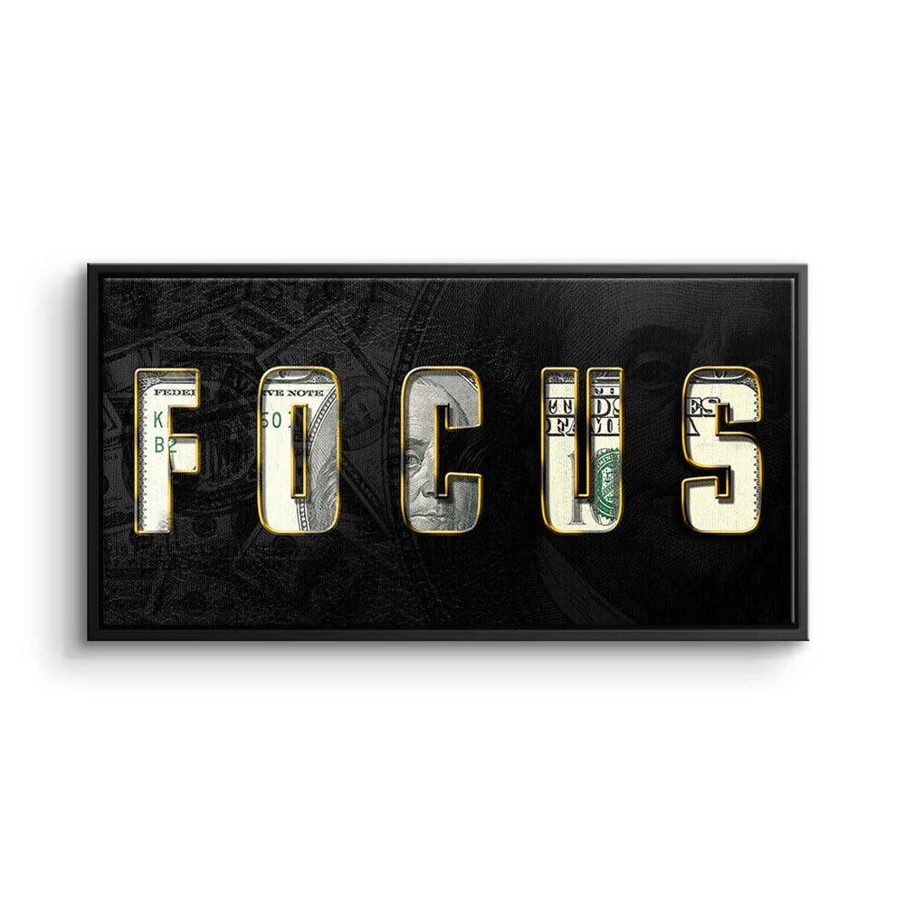 DOTCOMCANVAS® Leinwandbild, Premium Motivationsbild - FOCUS - Work hard - elegant schwarzer Rahmen