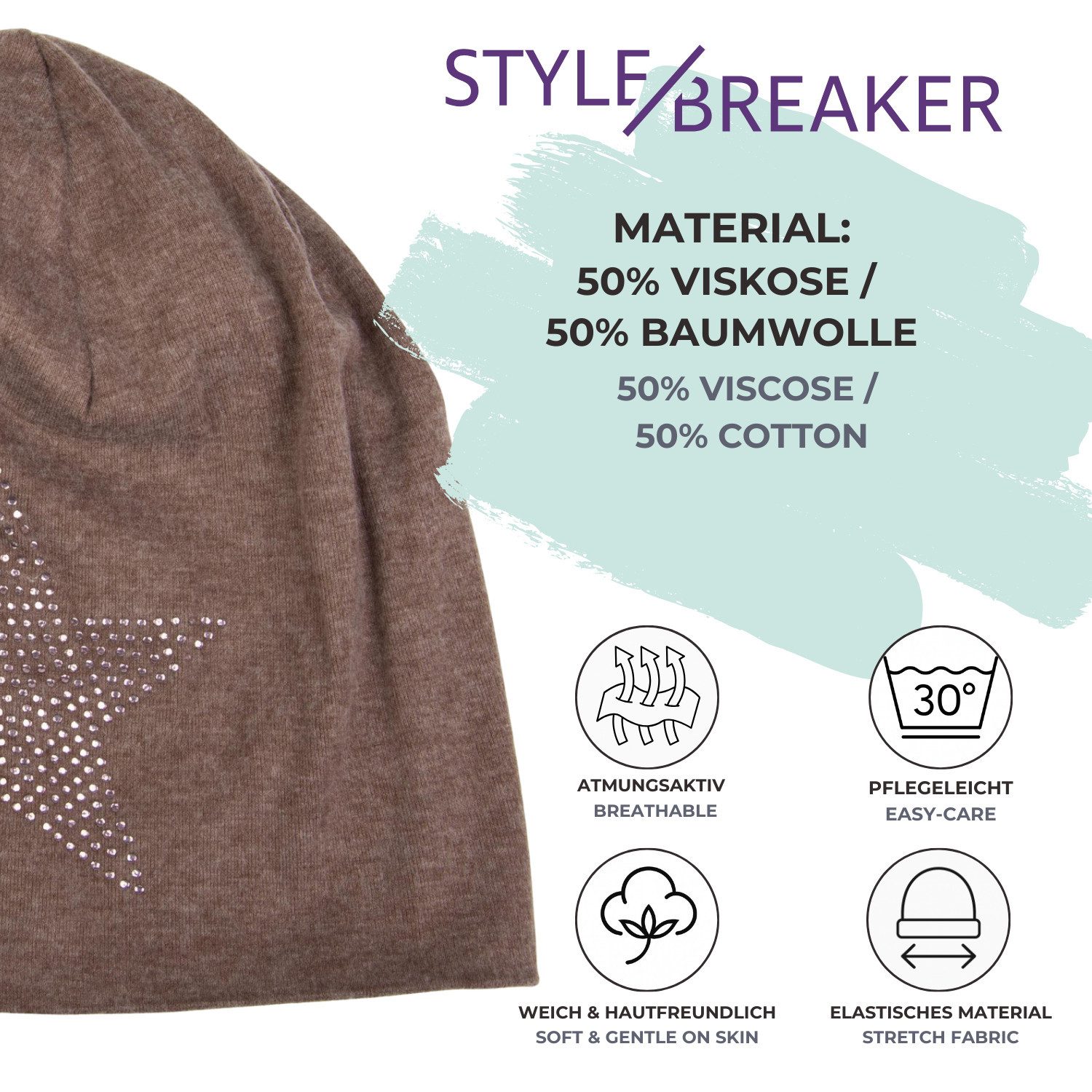 styleBREAKER Beanie Warme Beanie Mütze mit Strass Stern (1-St) – Bild 3 von 5