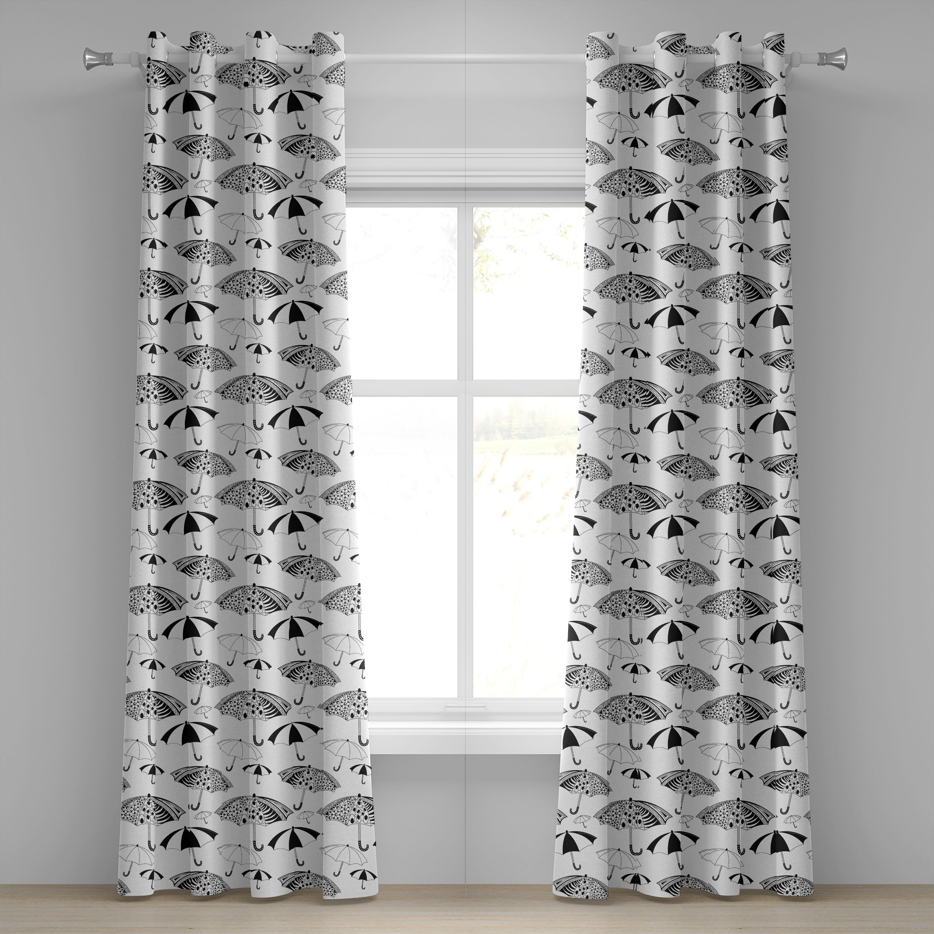 2-Panel-Fenstervorhänge Schlafzimmer Gardine Regenschirme Abakuhaus, Weiß Wohnzimmer, Dekorative für Aufwändige