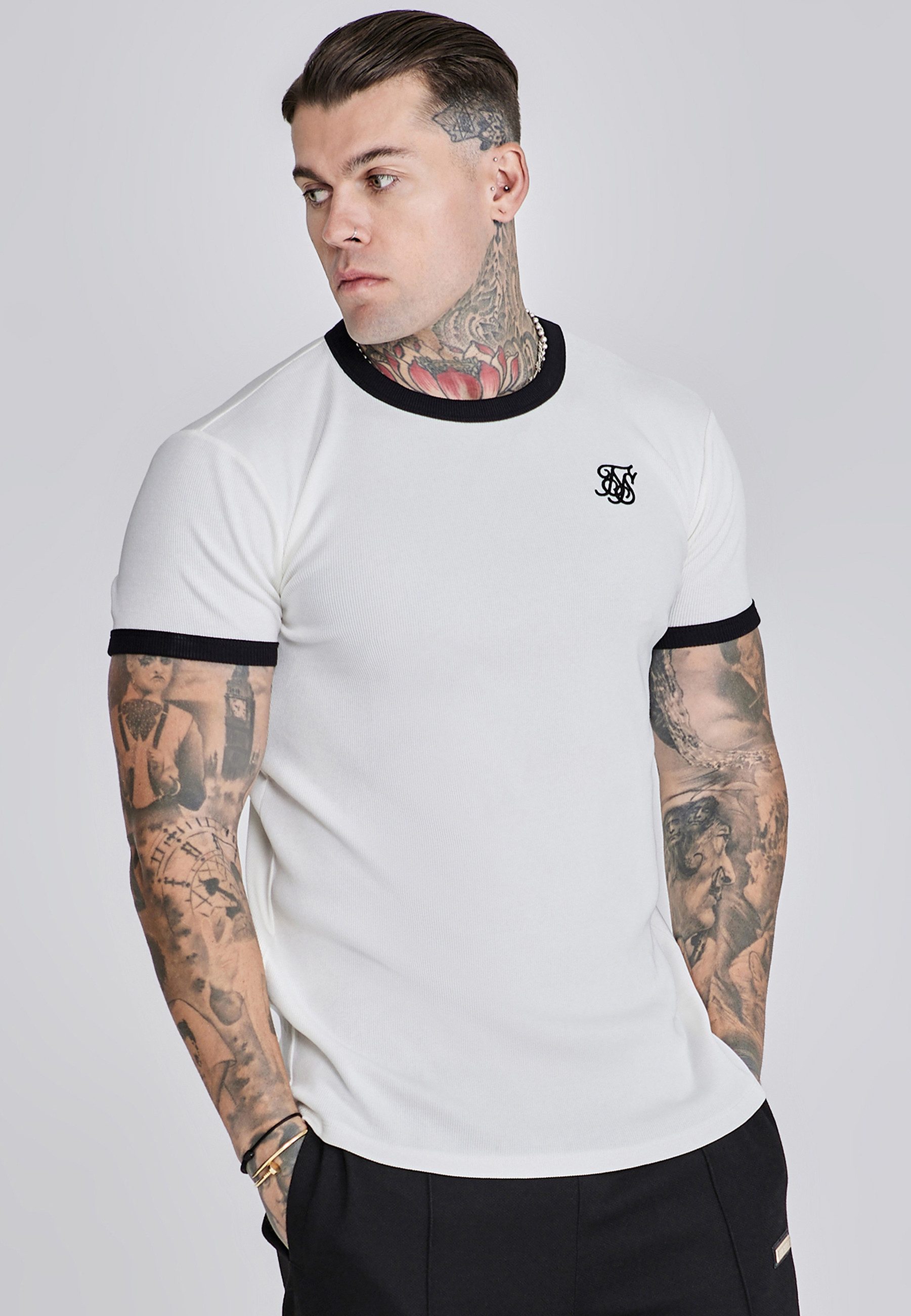 Siksilk T-Shirt SikSilk Herren Geripptes Ringer T-Shirt