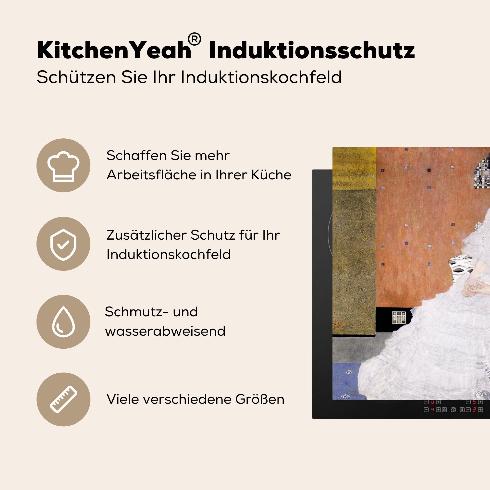 Ceranfeldabdeckung, - küche Arbeitsplatte Klimt, Riedler tlg), für Fritza (1 Herdblende-/Abdeckplatte Vinyl, MuchoWow Gustav 78x78 cm,