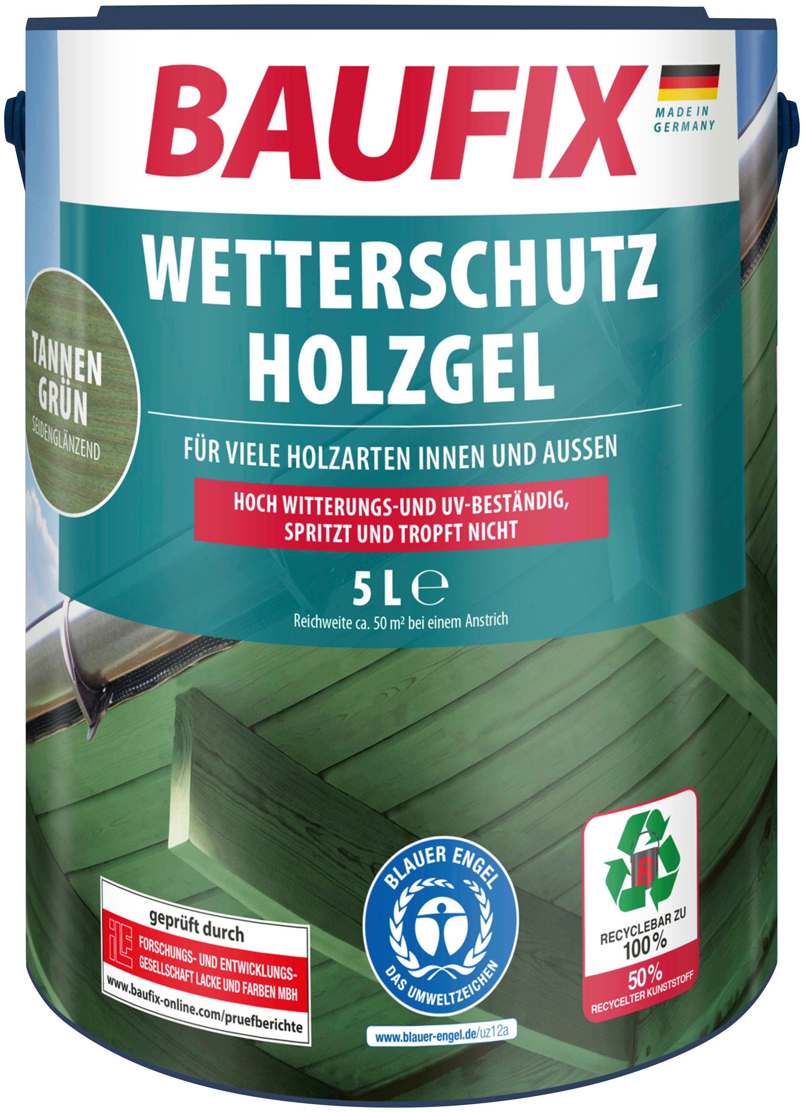 Baufix Holzschutzlasur Wetterschutz-Holzgel, wetterbeständig, UV beständig, atmungsaktiv, 5L, seidenglänzend tannengrün