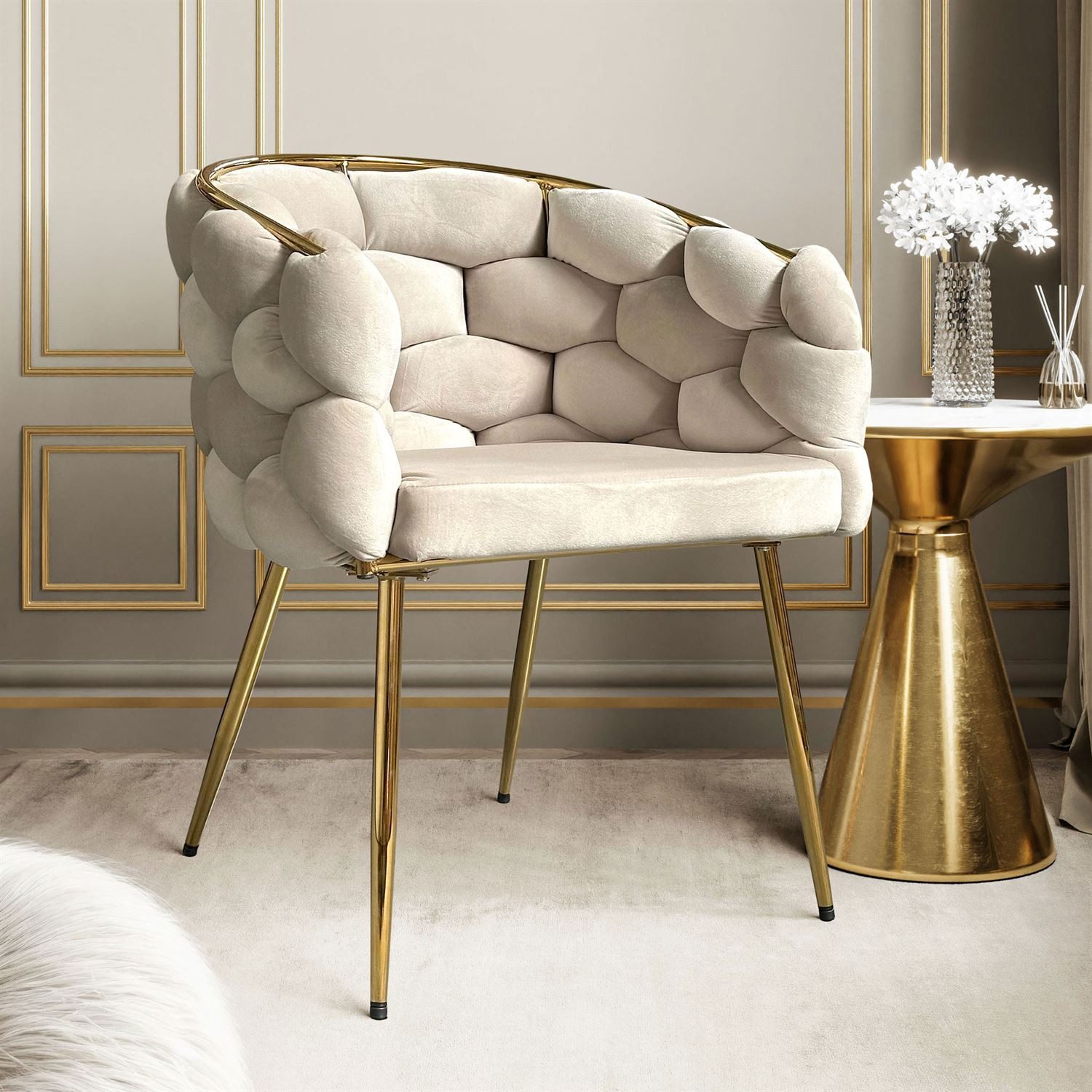 Lookway Stuhl Gepolsterter BLOSSOM Samt Polsterstuhl mit Metallbeine, 65x79,5x58 cm – Bild 2 von 5