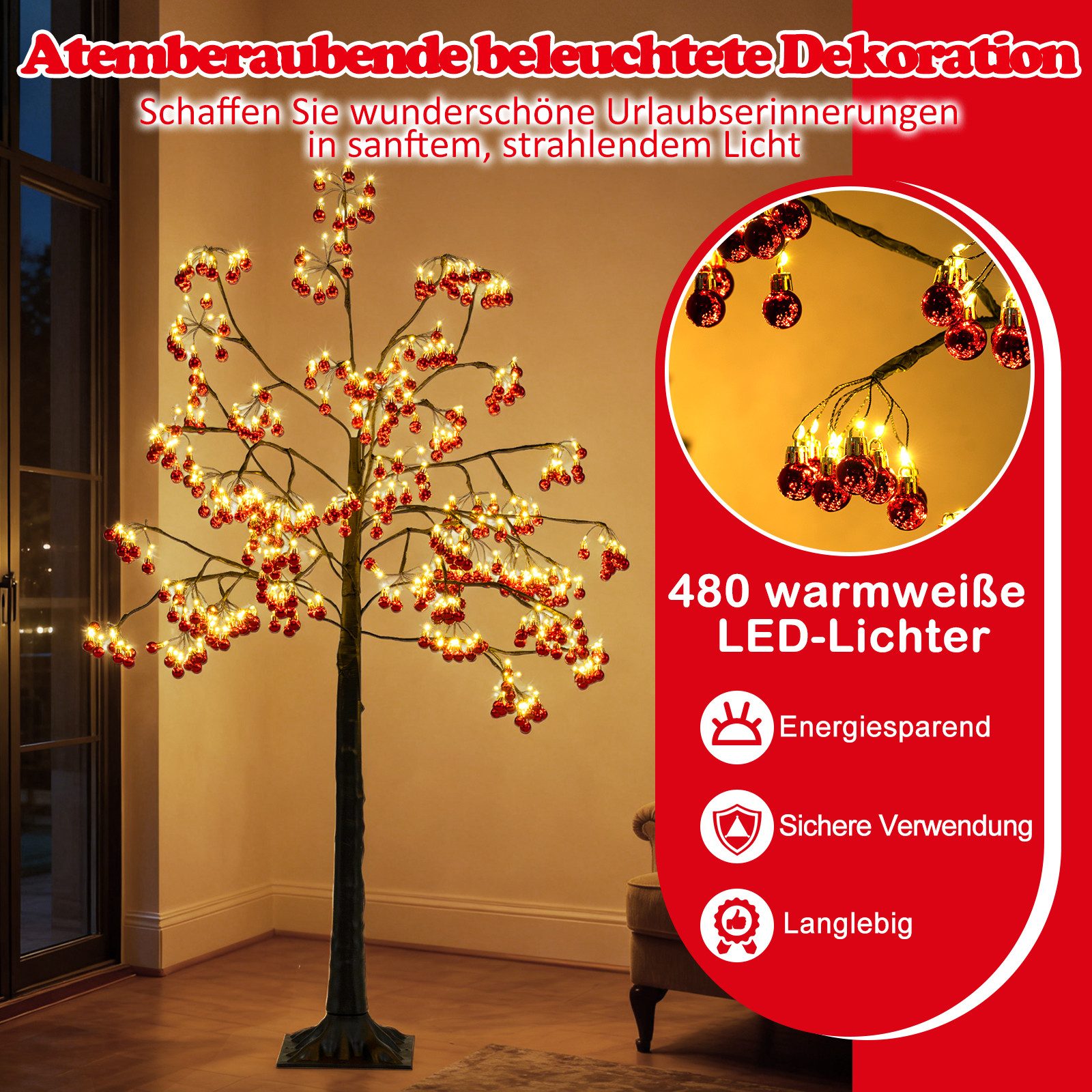 COSTWAY Dekobaum (1 St), Lichterbaum, LED-Baum, 150cm Dekobaum, Weihnachtsd günstig online kaufen