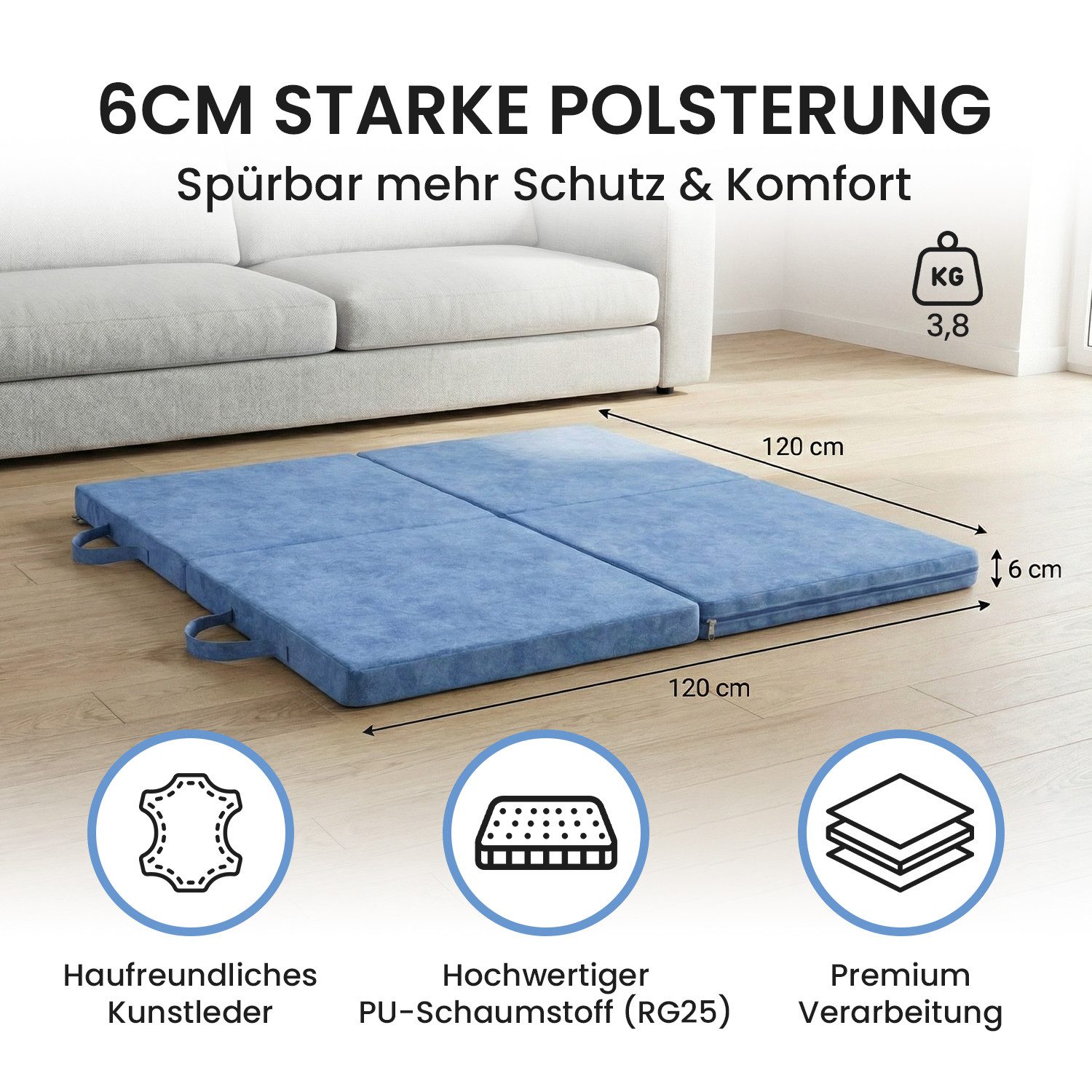 Jeflex Weichbodenmatte Jeflex Spielmatte Turnmatte klappbar VELVET DELUXE 120 x 120 x 6 cm