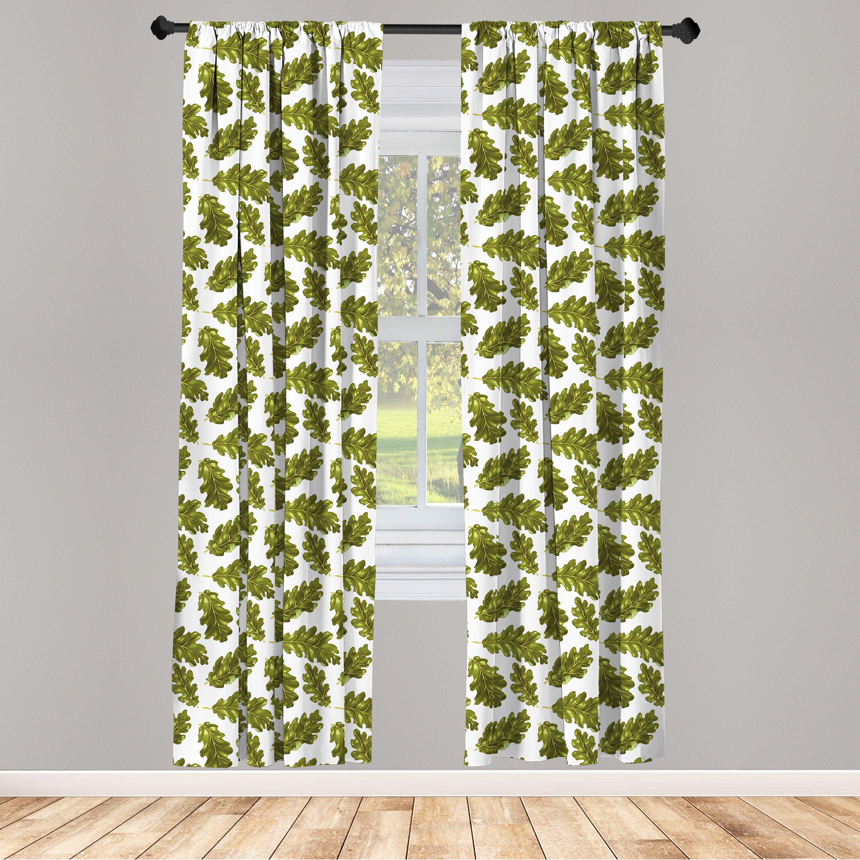 Gardine Vorhang für Wohnzimmer Schlafzimmer Dekor, Abakuhaus, Microfaser, Herbst Grüne Eichen-Blätter auf Saison