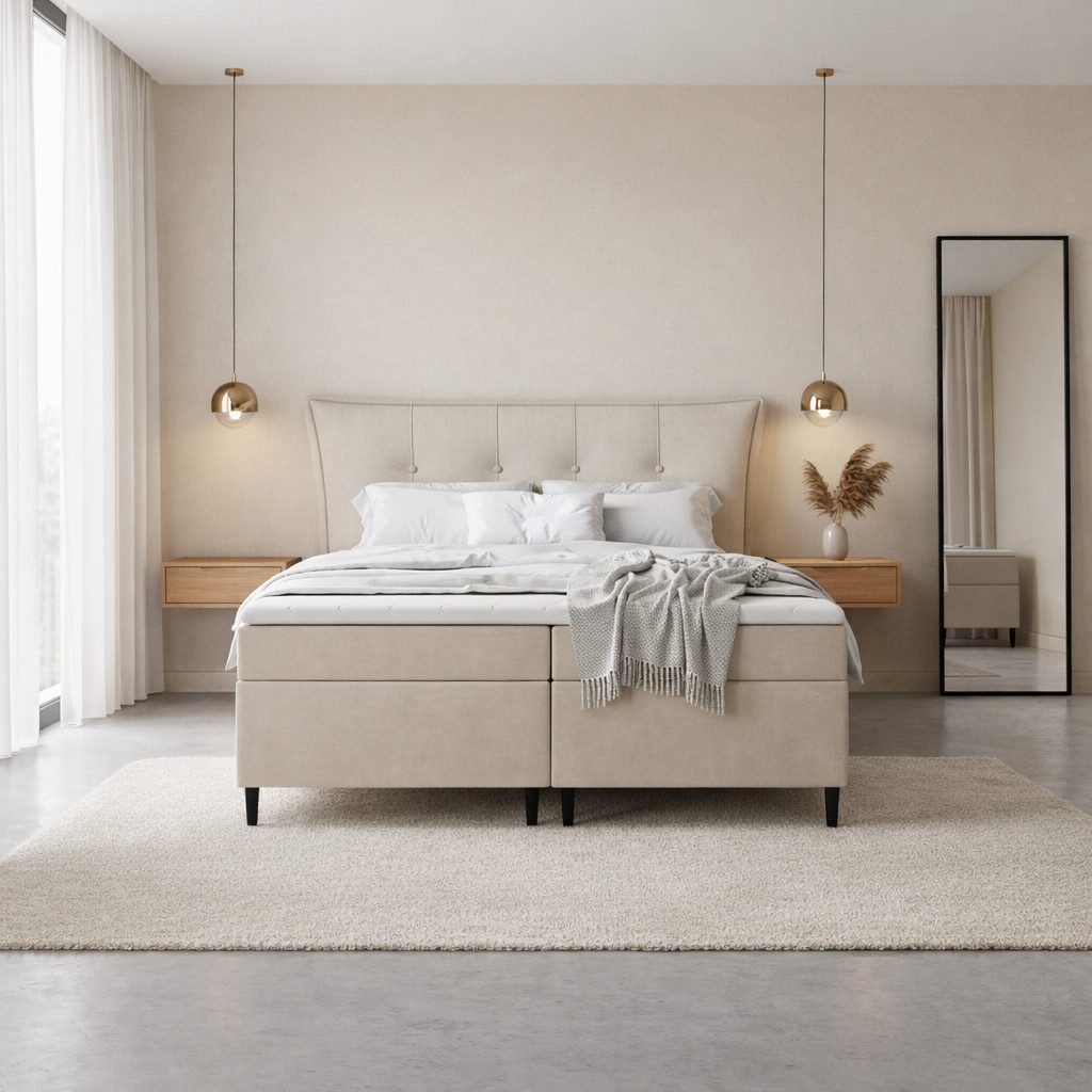 Labett Boxspringbett mit Bettkasten mit hohen Beinen ZOYA 140x200 160x200 1 günstig online kaufen