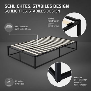 ML-DESIGN Metallbett Bett für Schlafzimmer mit Lattenrost auf Stahlrahmen robust, Gästebett 120x200 cm Schwarz mit Matratze 16cm leichte montage