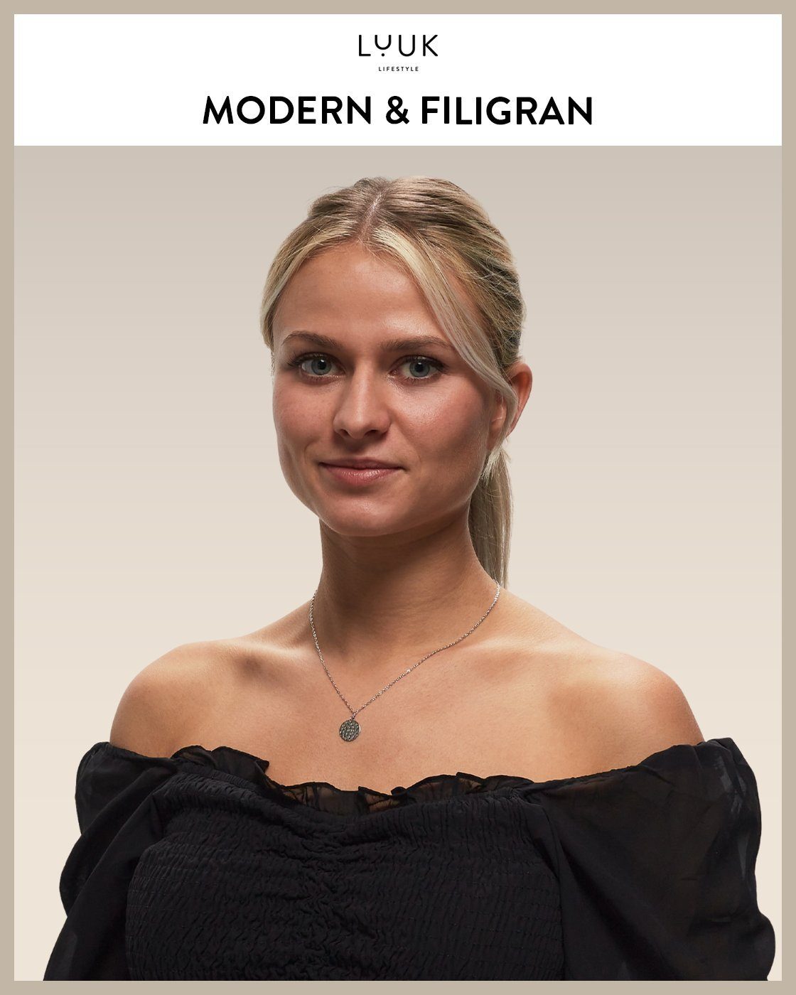 LUUK LIFESTYLE Kette mit Anhänger Boho Coin hammered, mit Happiness Spruchkarte, wasserfest und hautverträglich
