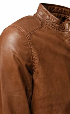 Zimmert Leather Lederjacke Freddy knautschiges Lammnappa Leder, Cognac, Braun, Schwarz, mit Stehkragen