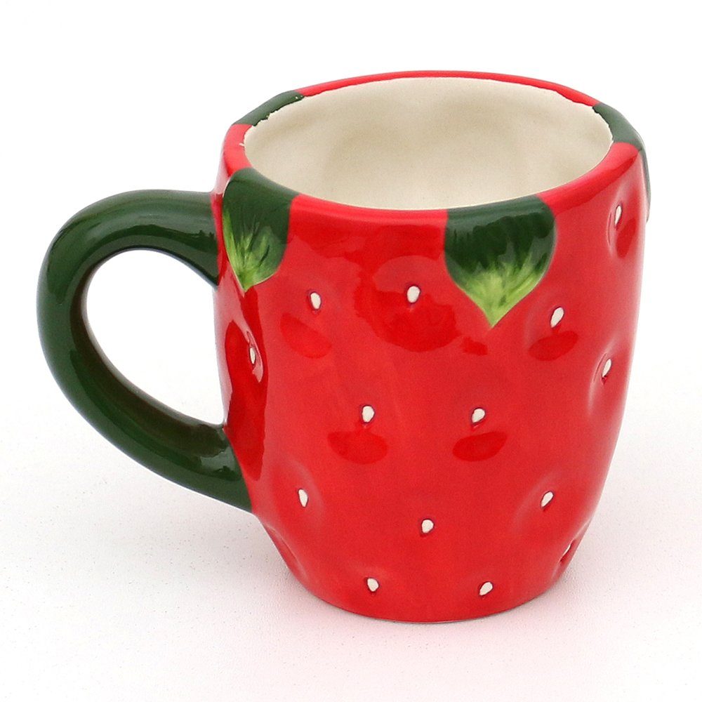 Dekohelden24 Tasse Kaffeebecher - Tasse als Erdbeer Größe H/Ø: 9 x 12 cm, 1-tlg., Dolomite