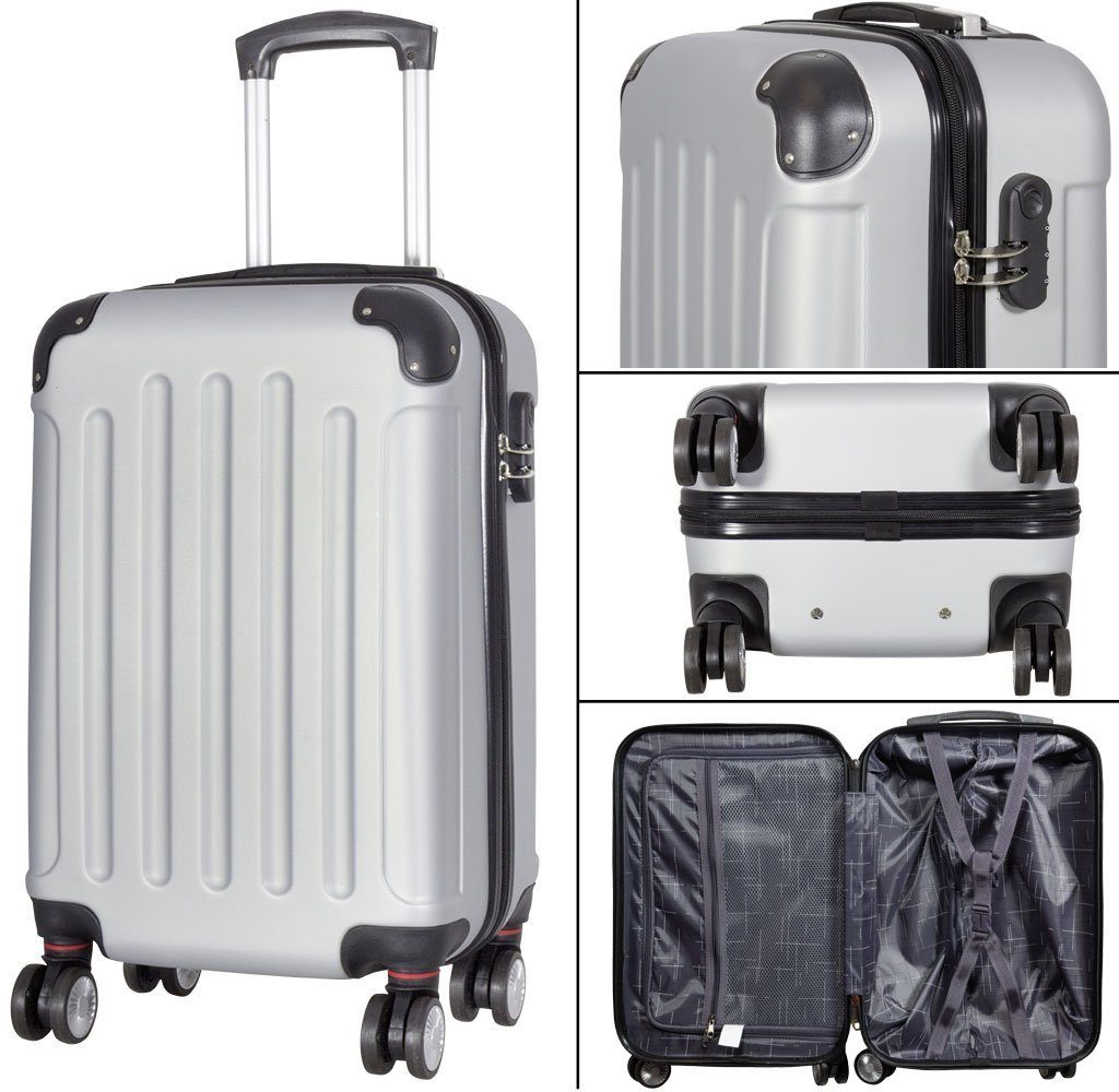 MONOPOL® Hartschalen-Trolley Hartschalen-Trolley Reisekoffer ABS Hartschalenkoffer 4 Doppelrollen, Hartschale & Zahlenschloss & 4 Doppelrolle