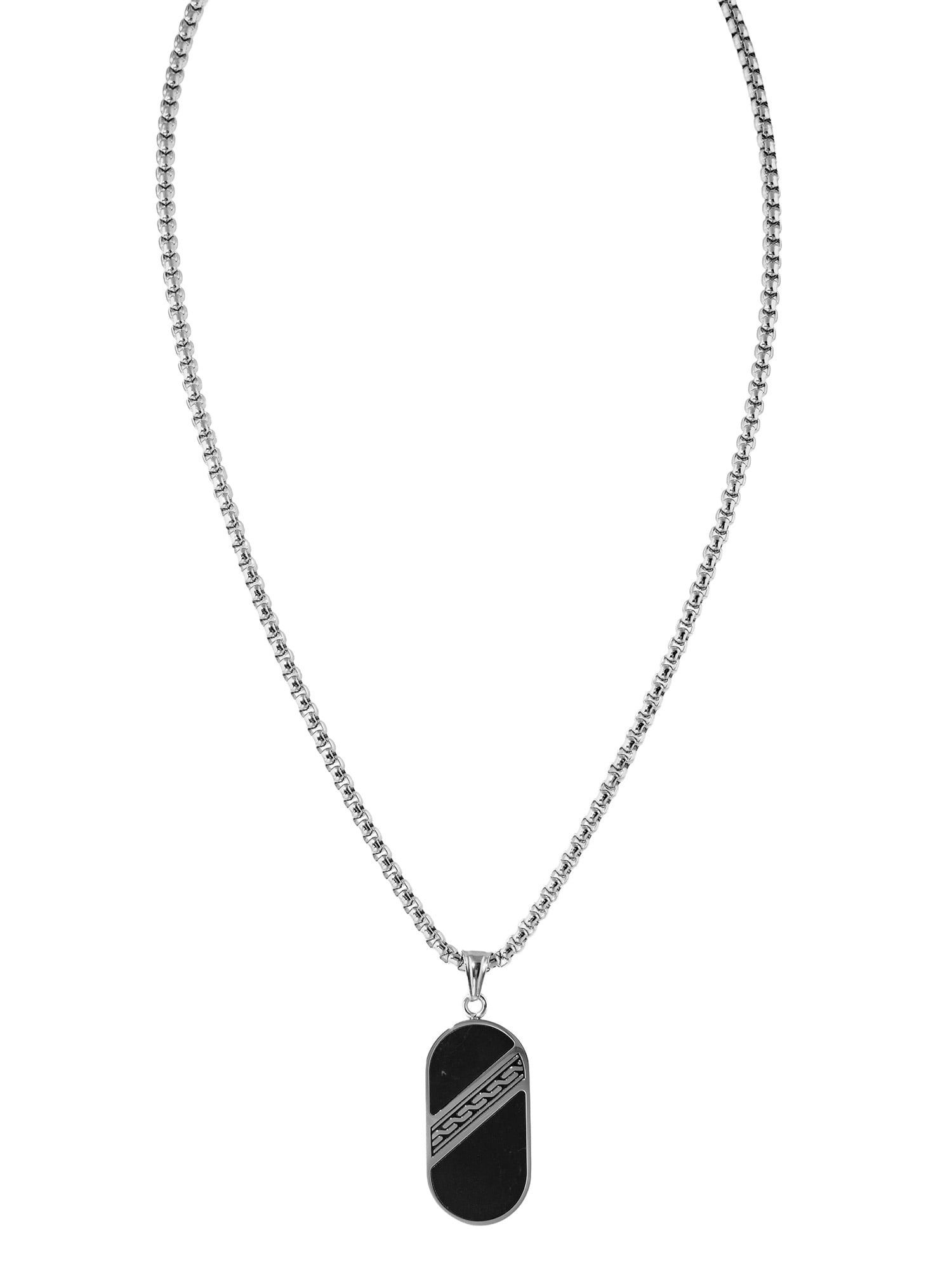 Holzkern Kette mit Anhänger Herren-Edelstahl Outlands Schiefer/Silberfarben