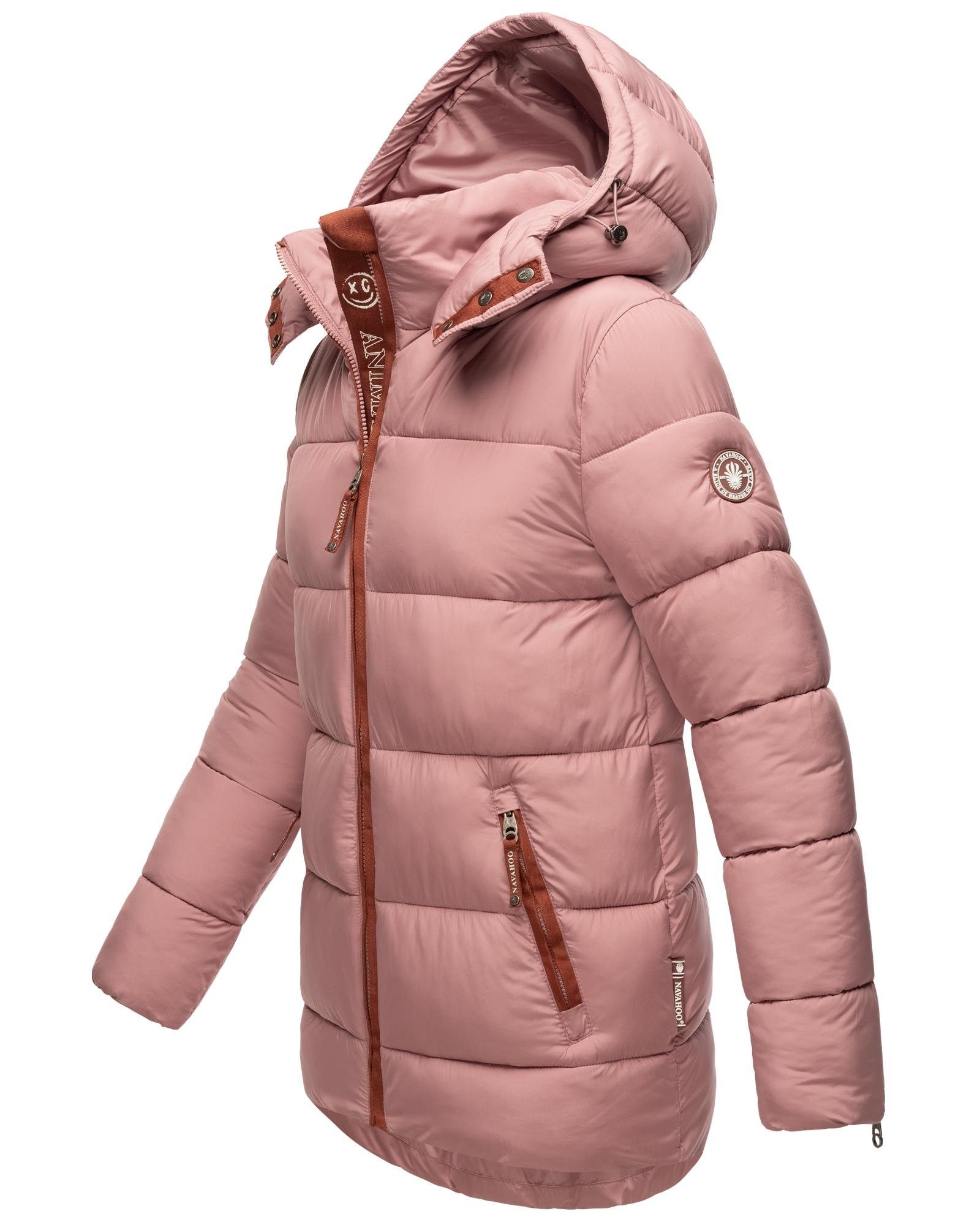 mit Navahoo Steppjacke Damen Details kontrastfarbenen Modische Winterjacke Wattewölkchen dunkelrosa