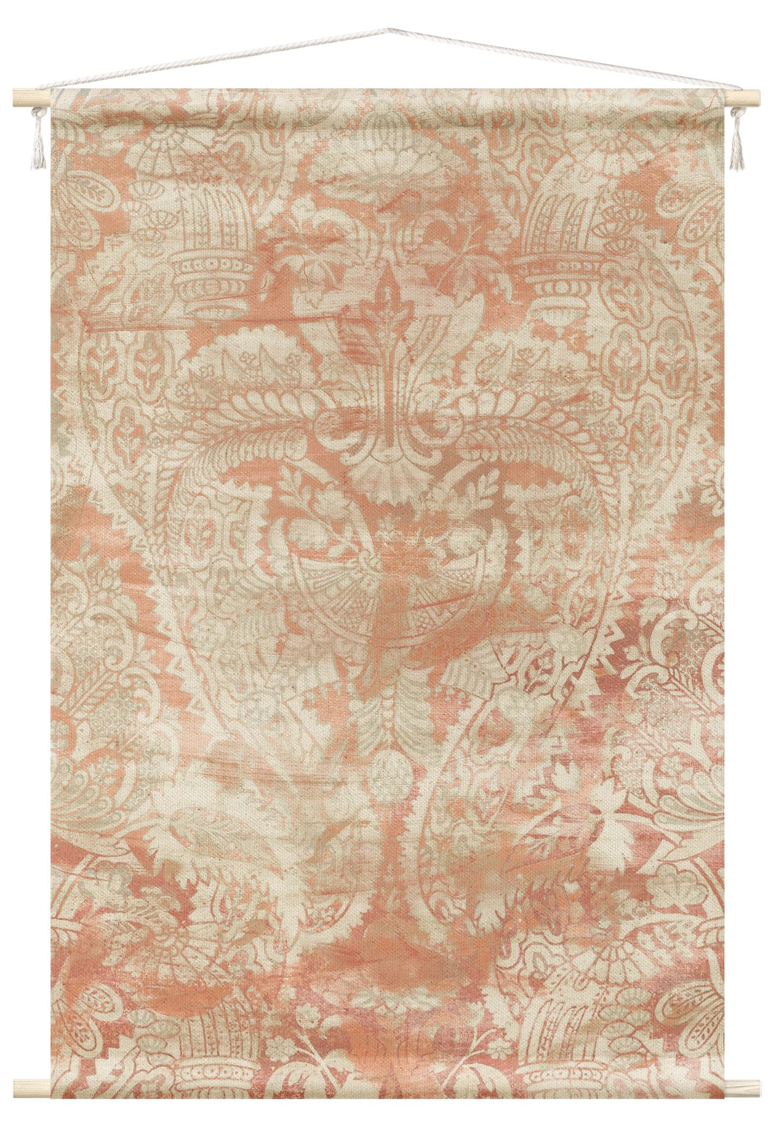 Bilderdepot24 Wandteppich modern Muster Ornamente Orientalisch Shabby rosa, rechteckig, Höhe: 2.6 mm, großes Wandbild aus Natur-Baumwolle Wandbehang Stoffbild Tuch Wollseil