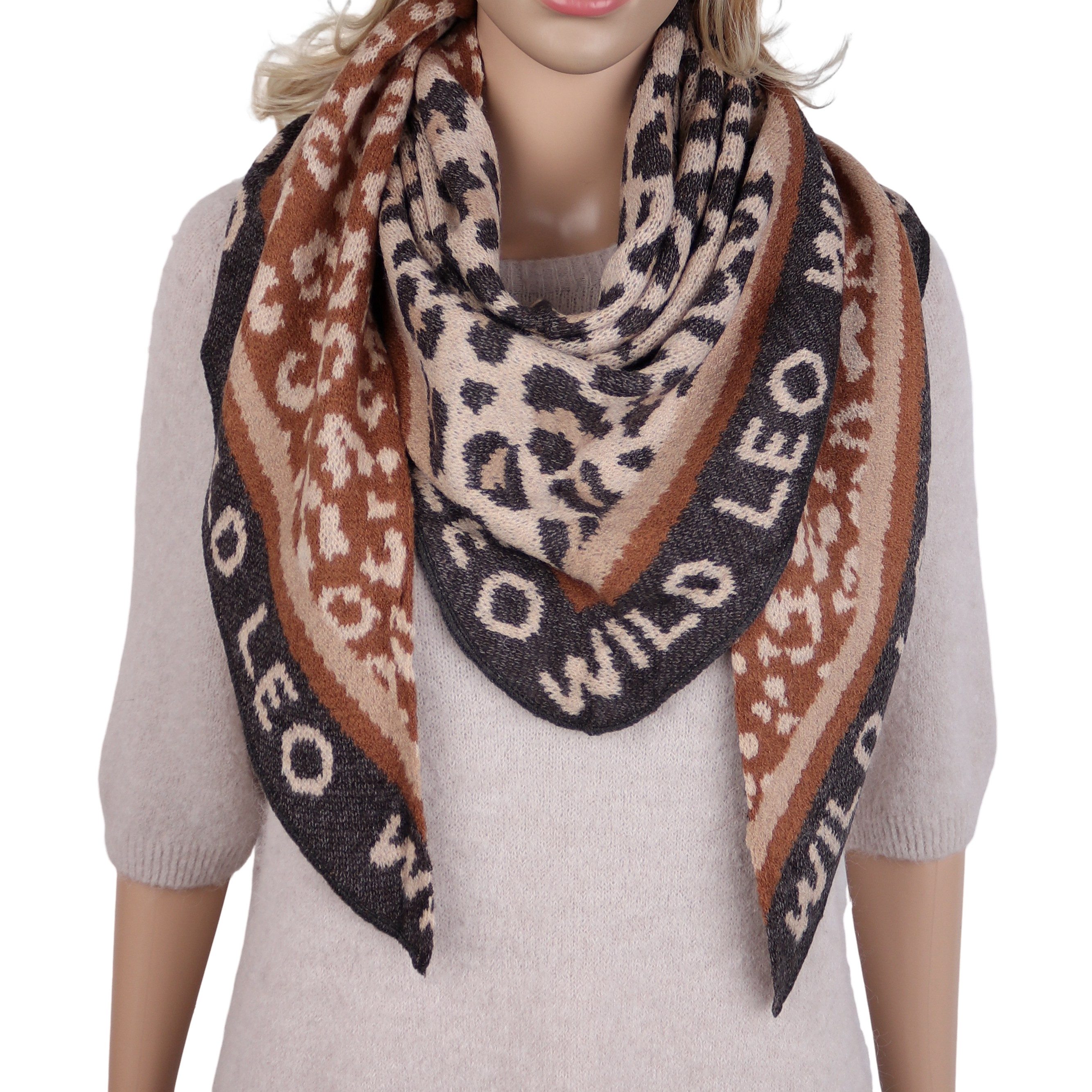 MIRROSI Dreieckstuch Damen Winterschal 180x65 cm – weicher Leo Schal mit Schriftzug, (Neue Kollektion Herbst/Winter 2026), Dreieckschal …