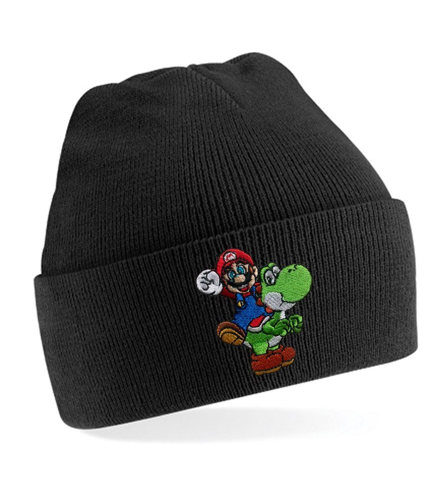 Blondie & Brownie Beanie Unisex Erwachsenen Mütze Yoshi & Mario Luigi Peach Stick Schwarz