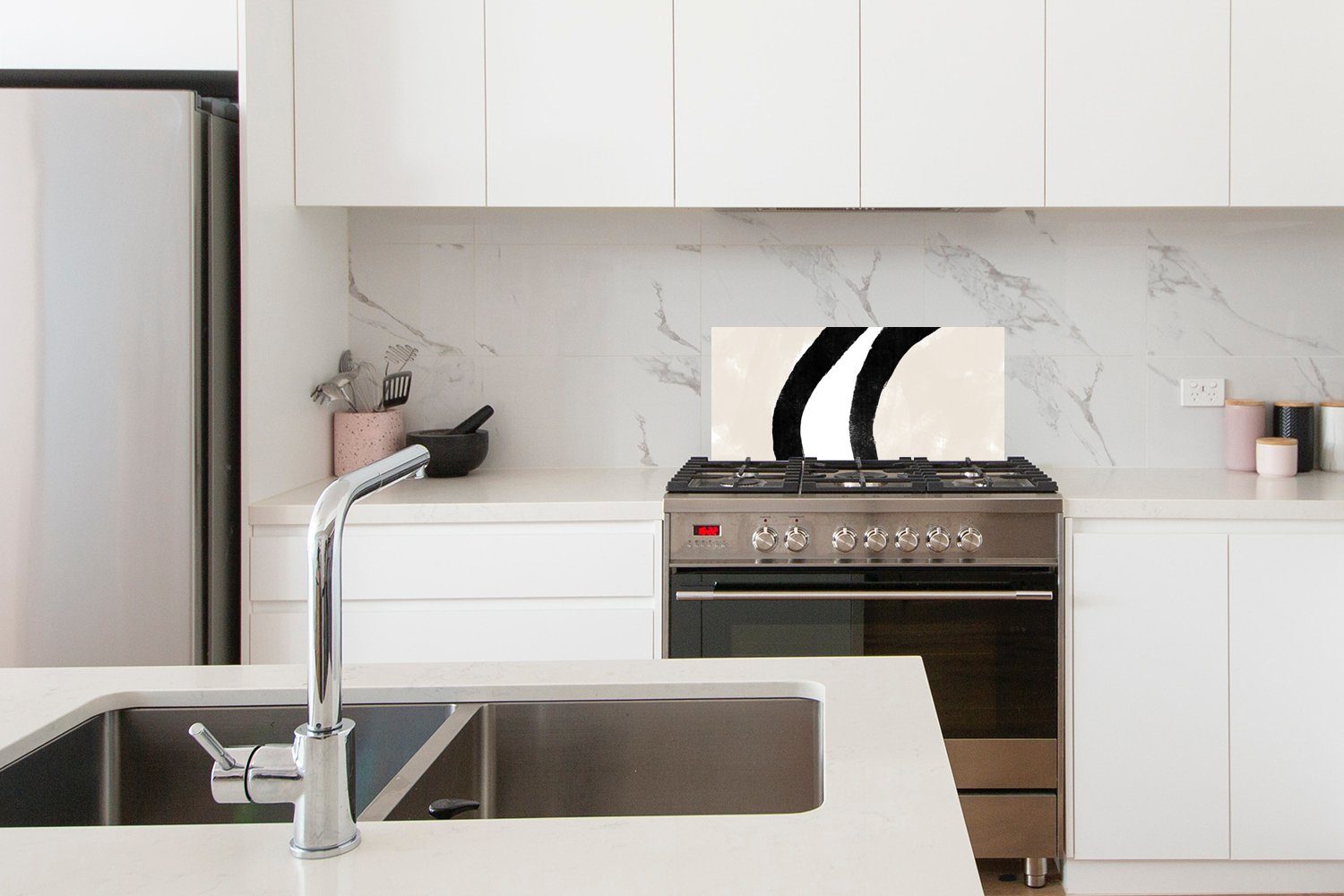 - für - Design MuchoWow Fett und 60x30 cm, Schmutzflecken Küchenrückwand (1-tlg), - Pastell, Wandschutz, Küchen gegen Linie Abstrakt