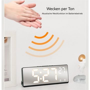 Dekorative Wecker LED Wecker Digital, Spiegel-Wecker, Datum Temperatur mit Anzeige Digital Uhr mit Snooze Moduls