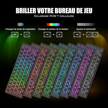 RedThunder 60 % Set 2-in-1, französische AZERTY Tastatur- und Maus-Set, mit Hintergrundbeleuchtung RGB 62 Tasten 7200 DPI für PC Mac PS5