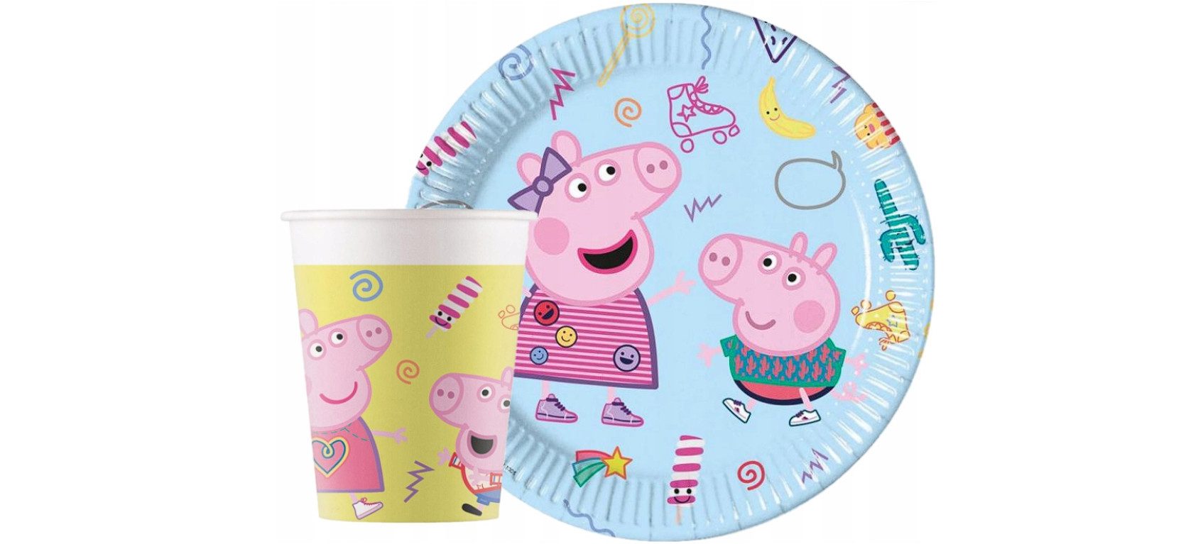 Festivalartikel Einweggeschirr-Set Set mit Papierbechern und tellern Peppa Pig zum Geburtstag, 16 Stück., papier