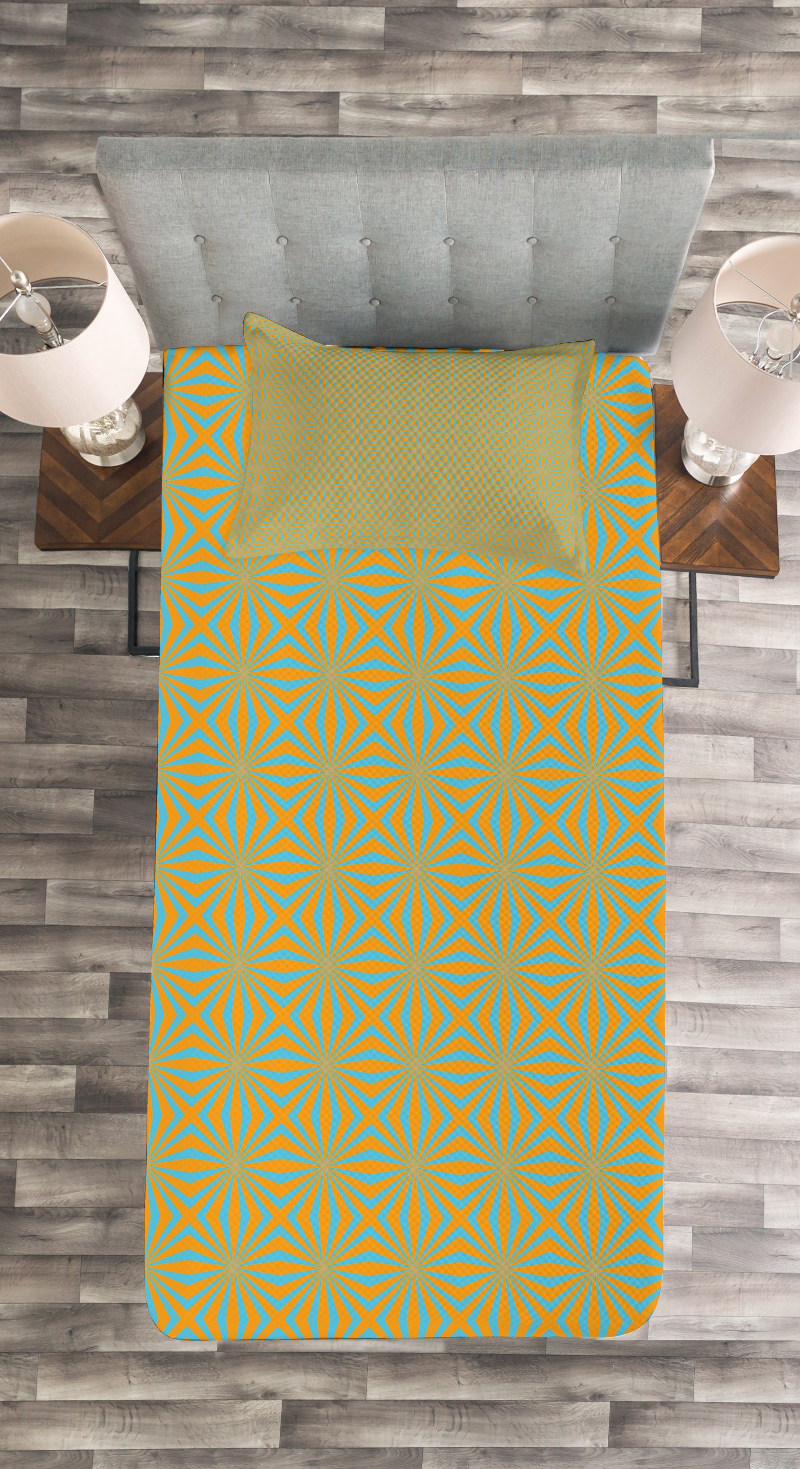 Waschbar, mit Tagesdecke Abakuhaus, Orange Set Abstrakt Kunst Kissenbezügen Blau Illusion
