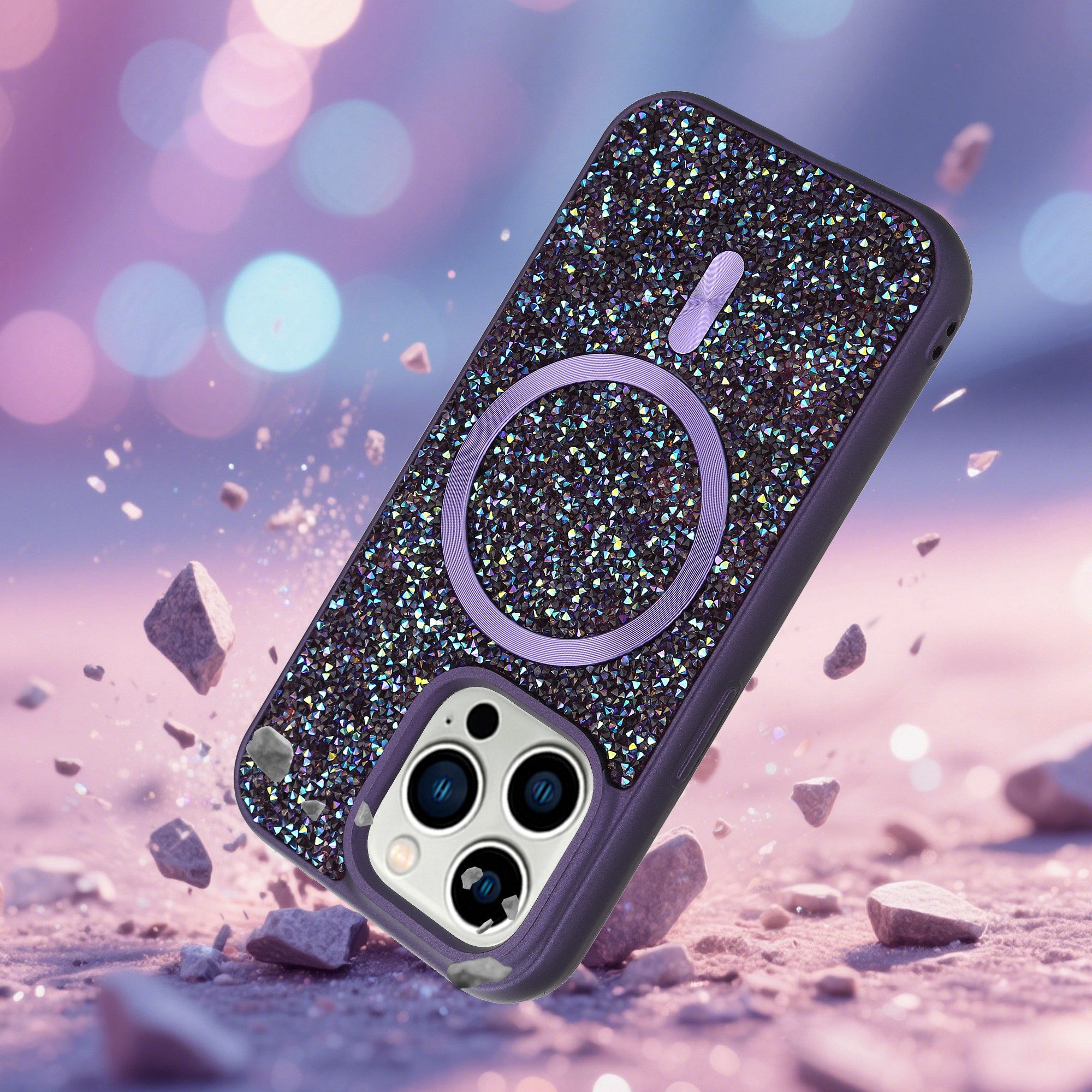 Cadorabo Handyhülle Apple iPhone 14 PRO, Hülle Schutzhülle Case Cover kompatibel mit Magsafe Diamant Glitzer