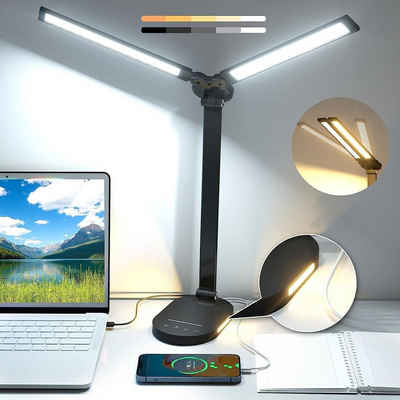 AKKEE Schreibtischlampe LED Schreibtischlampe, 5-Modi Dimmfunktion, mehrere Helligkeitsstufen, 5-stufige Dimmung, LED fest integriert, Schreibtischlampe mit Ladefunktion für Büro Nachttisch