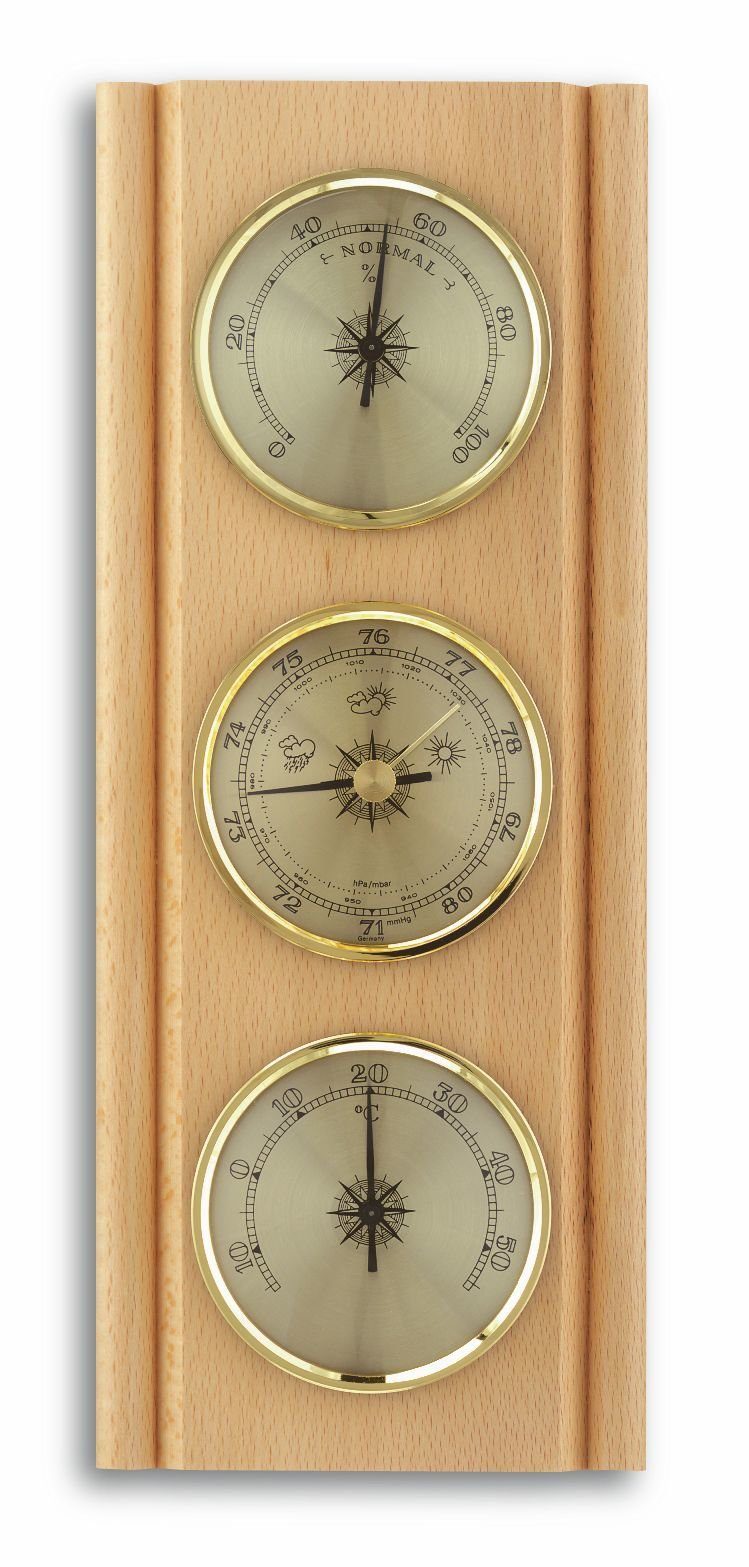TFA Dostmann TFA 20.1002 analoge Wetterstation aus Massivholz Innenwetterstation