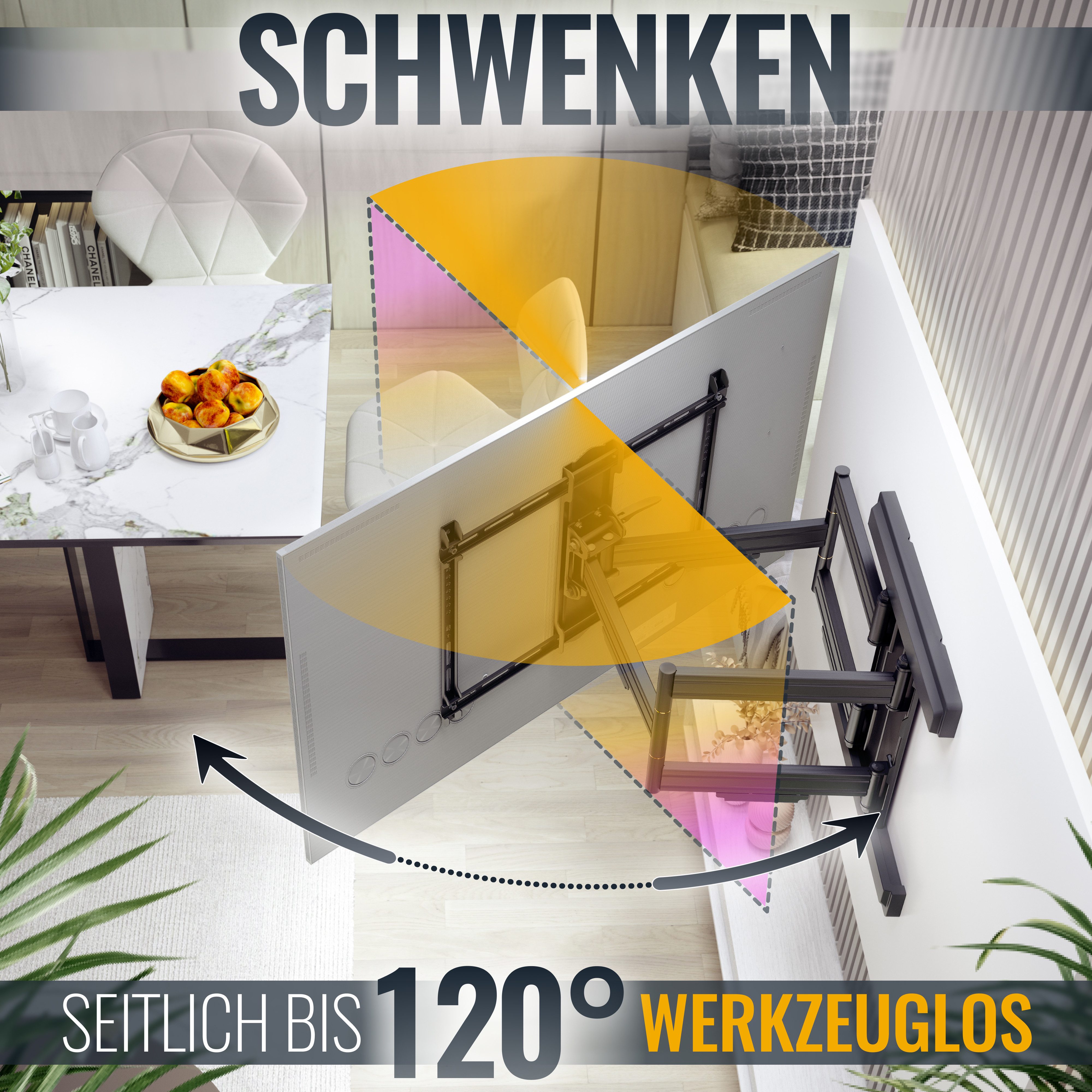 RICOO TV-Wandhalterung TV Wandhalterung 65"-110" mit Schwenk- und Neigefunktion S7564-B, (bis 110 Zoll, VESA 300x200 bis 600x400, 1-tlg., 70 Kg Aufnahme, 65" bis 110" (165-279 cm) Bildschirm Diagonale, +/-60° schwenkbar, +15°/-2° neigbar, +/-3° drehbar, ausziehbar Halter)