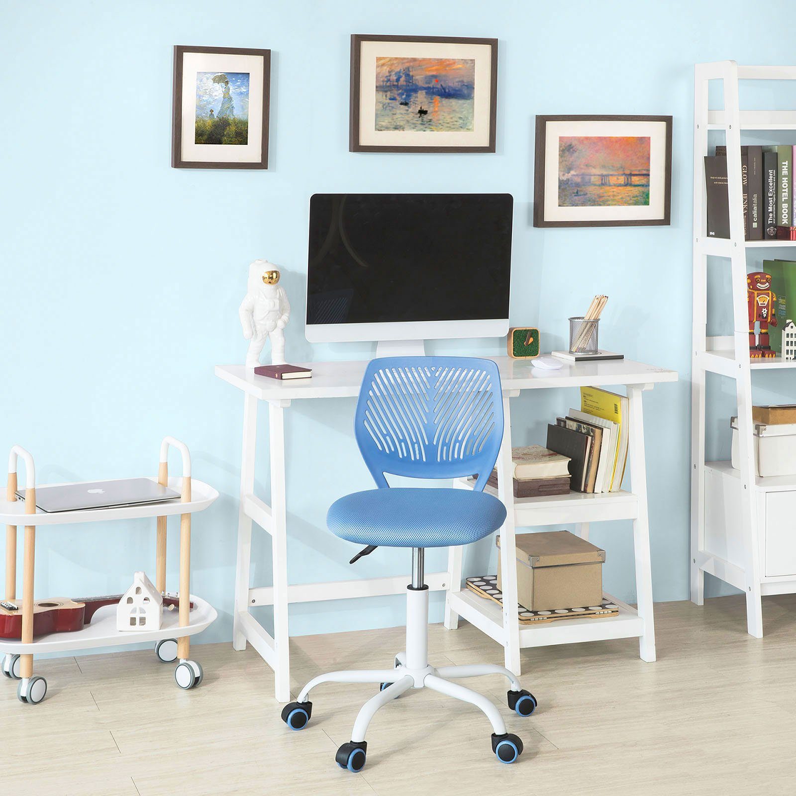 Bürostuhl blau SoBuy FST64, Schreibtischstuhl Drehstuhl höhenverstellbar Rücklehne Jugenddrehstuhl mit