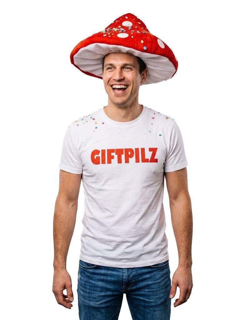 coole-fun-t-shirts Kostüm Giftpilz Kostüm Herren mit T-Shirt & Pilzmütze für Karneval, Karnaval Verkleidung Giftpilz