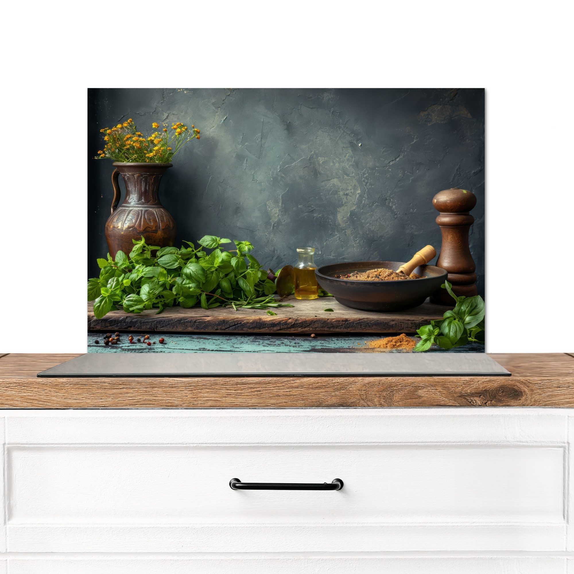 KitchenYeah Küchenrückwand Stilleben - Küche - Kräuter, (1-tlg), Spritzschutz Küche, Küchendeko, 60x40 cm