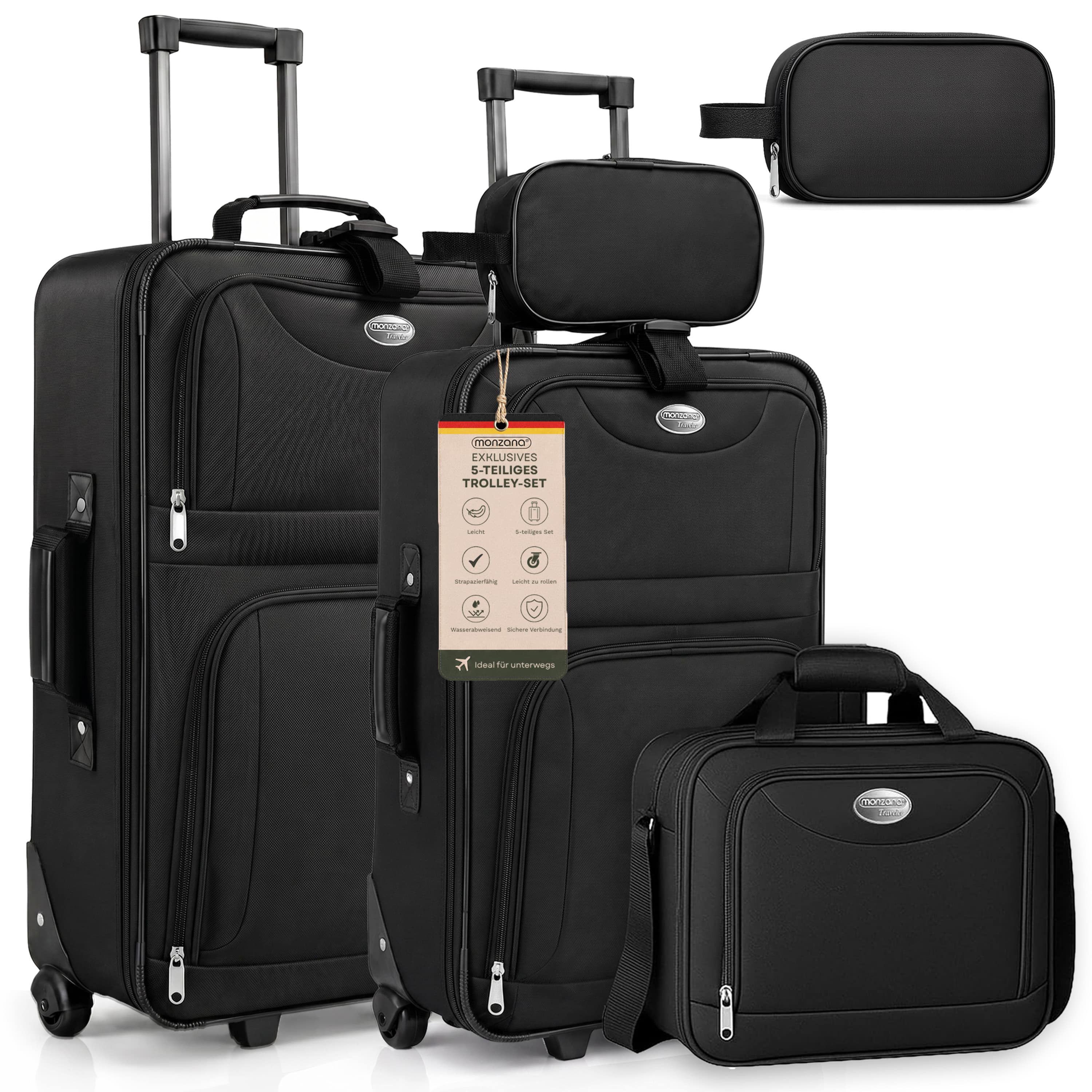 monzana Trolley, 2 Rollen, mit Netzfach Teleskopgriff Reisetasche Rollen Koffer Weichschale