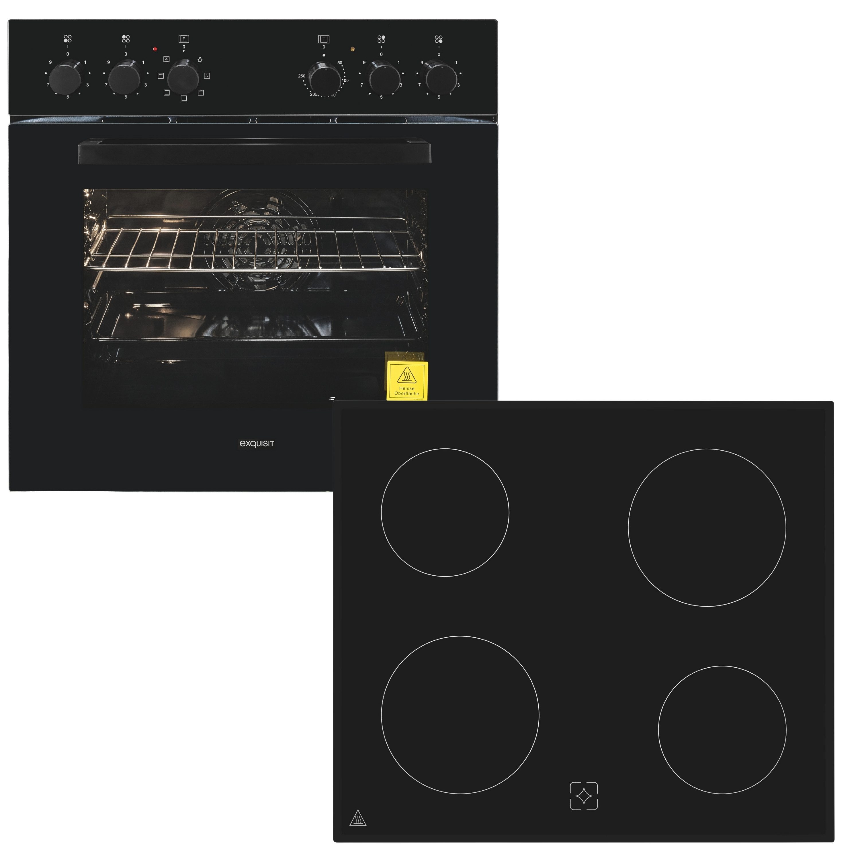 exquisit Elektro-Herd-Set EHE256-U-020 schwarz, Umluft für gleichmäßige Wärme ideal für Plätzchen auf mehreren Blechen